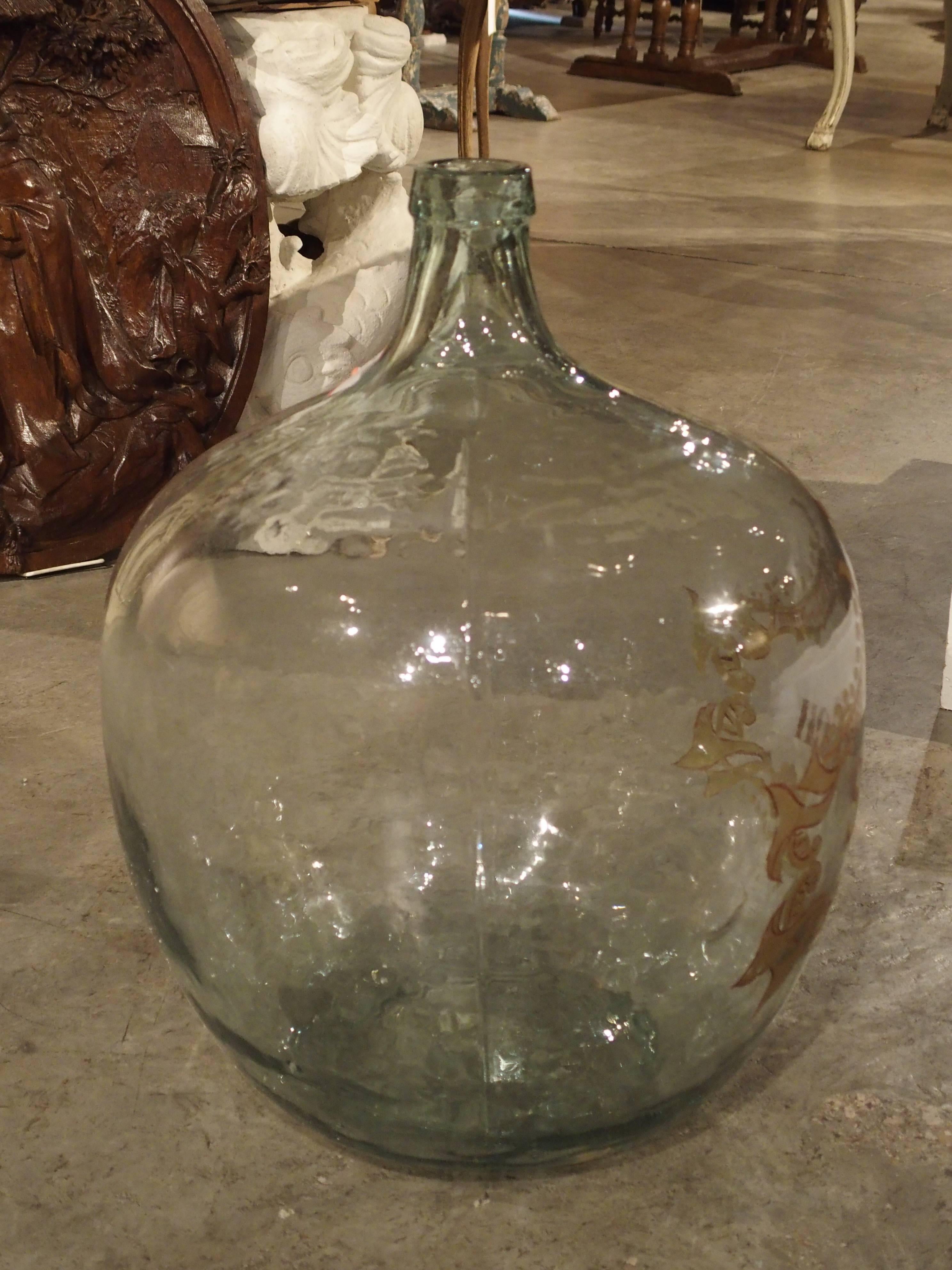 Blown Glass Large Handblown Semillon Demijohn Bottle from France