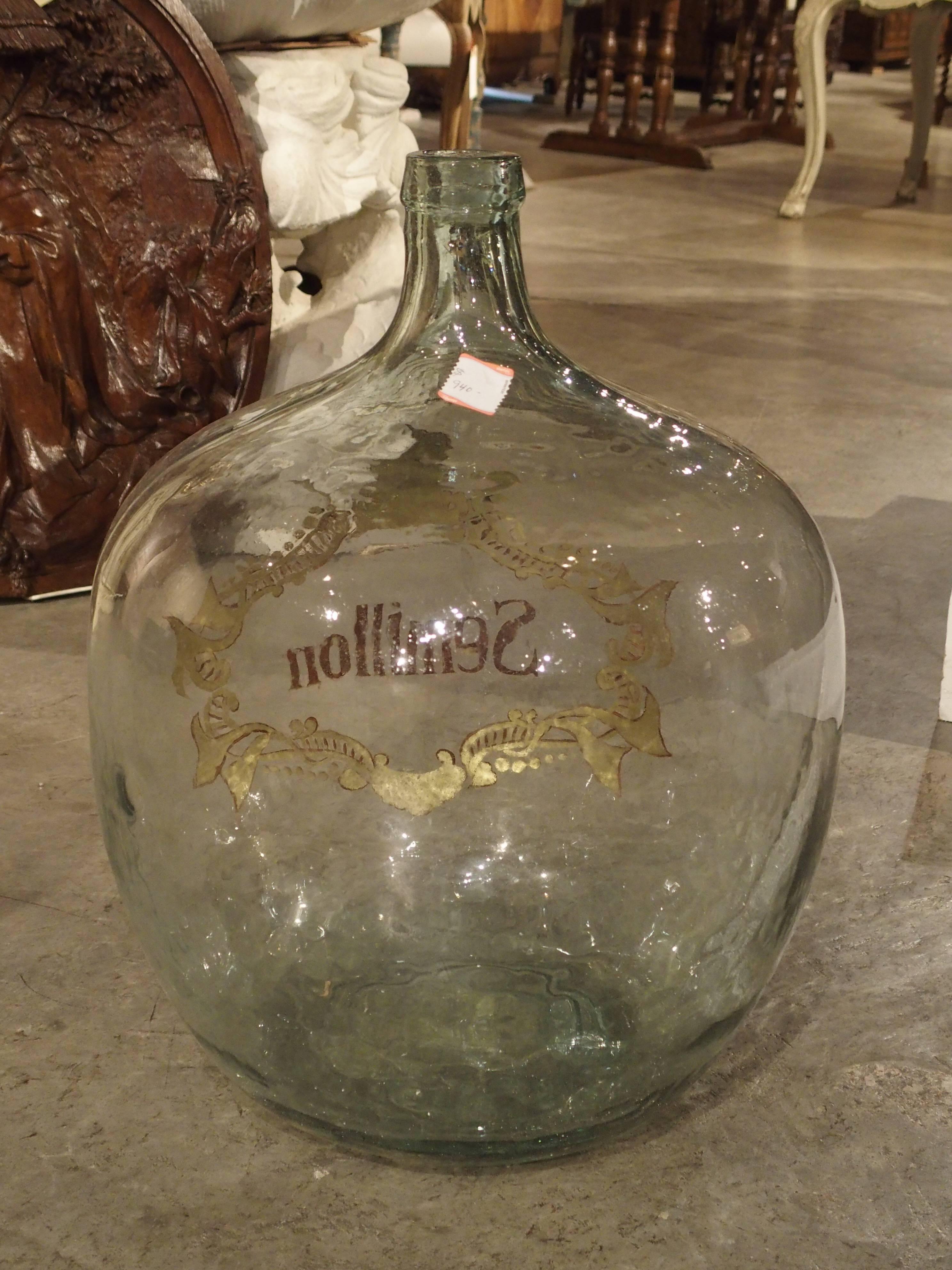 Large Handblown Semillon Demijohn Bottle from France 1