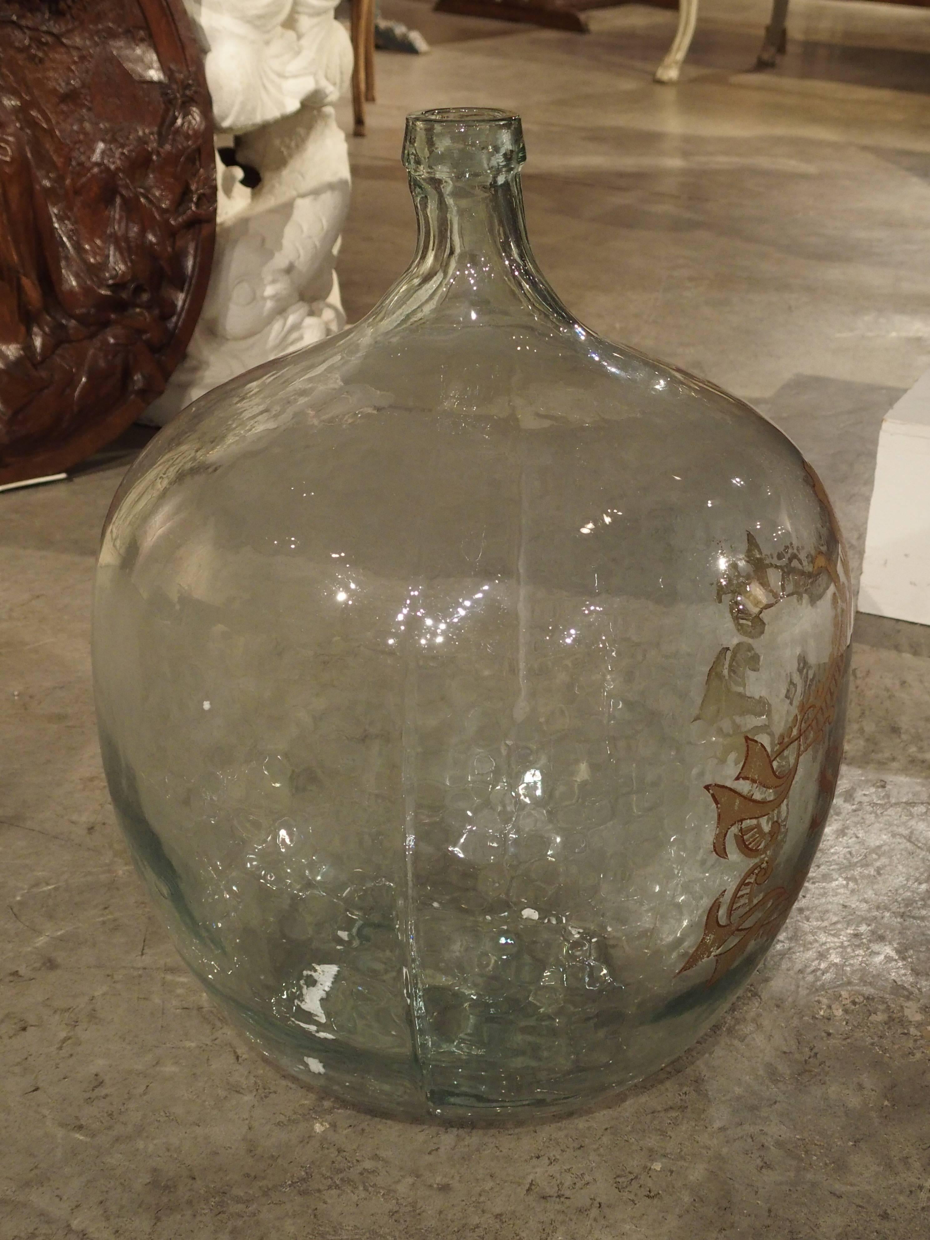 French Large Handblown Semillon Demijohn Bottle from France