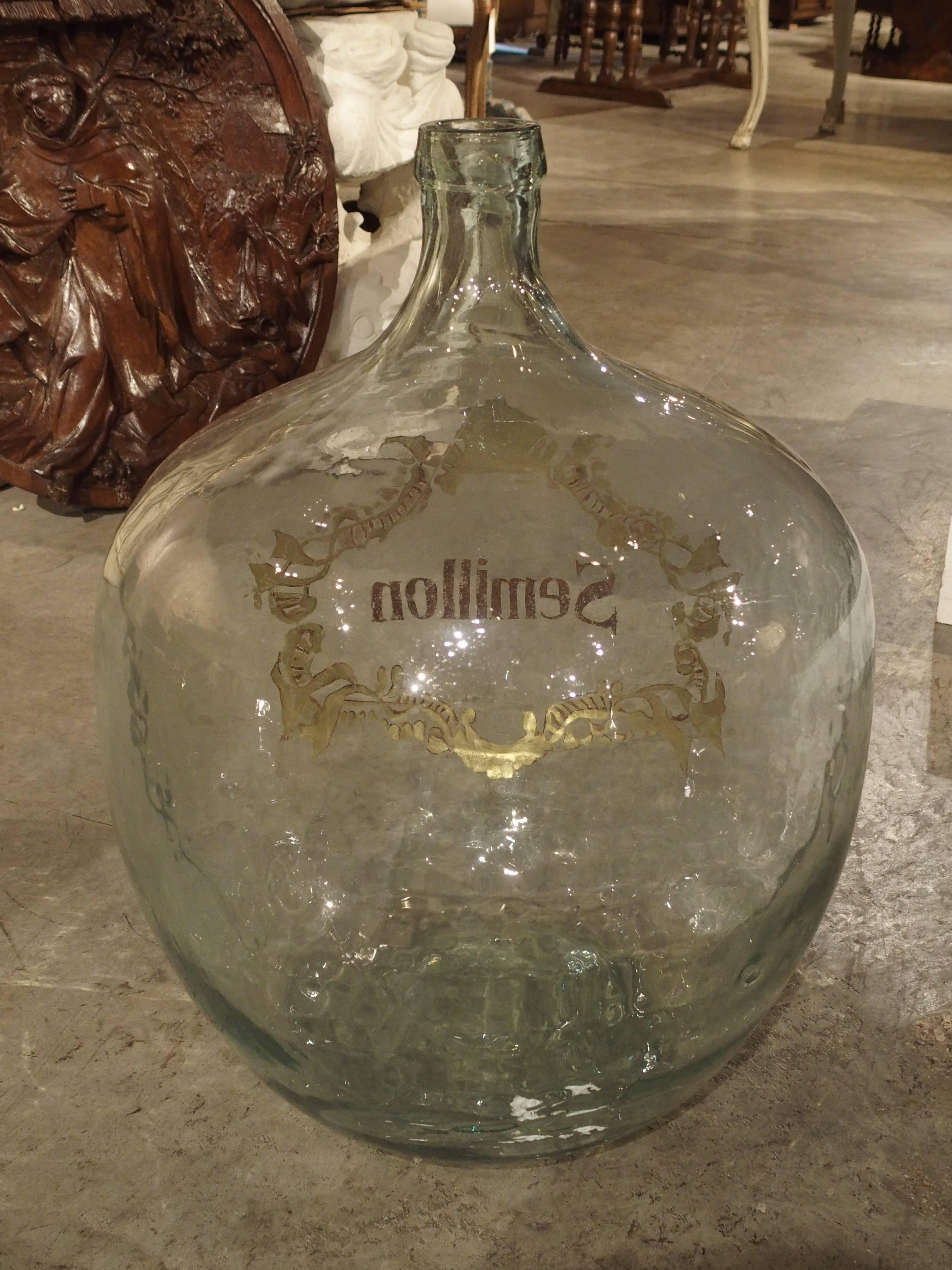 Large Handblown Semillon Demijohn Bottle from France In Excellent Condition In Dallas, TX