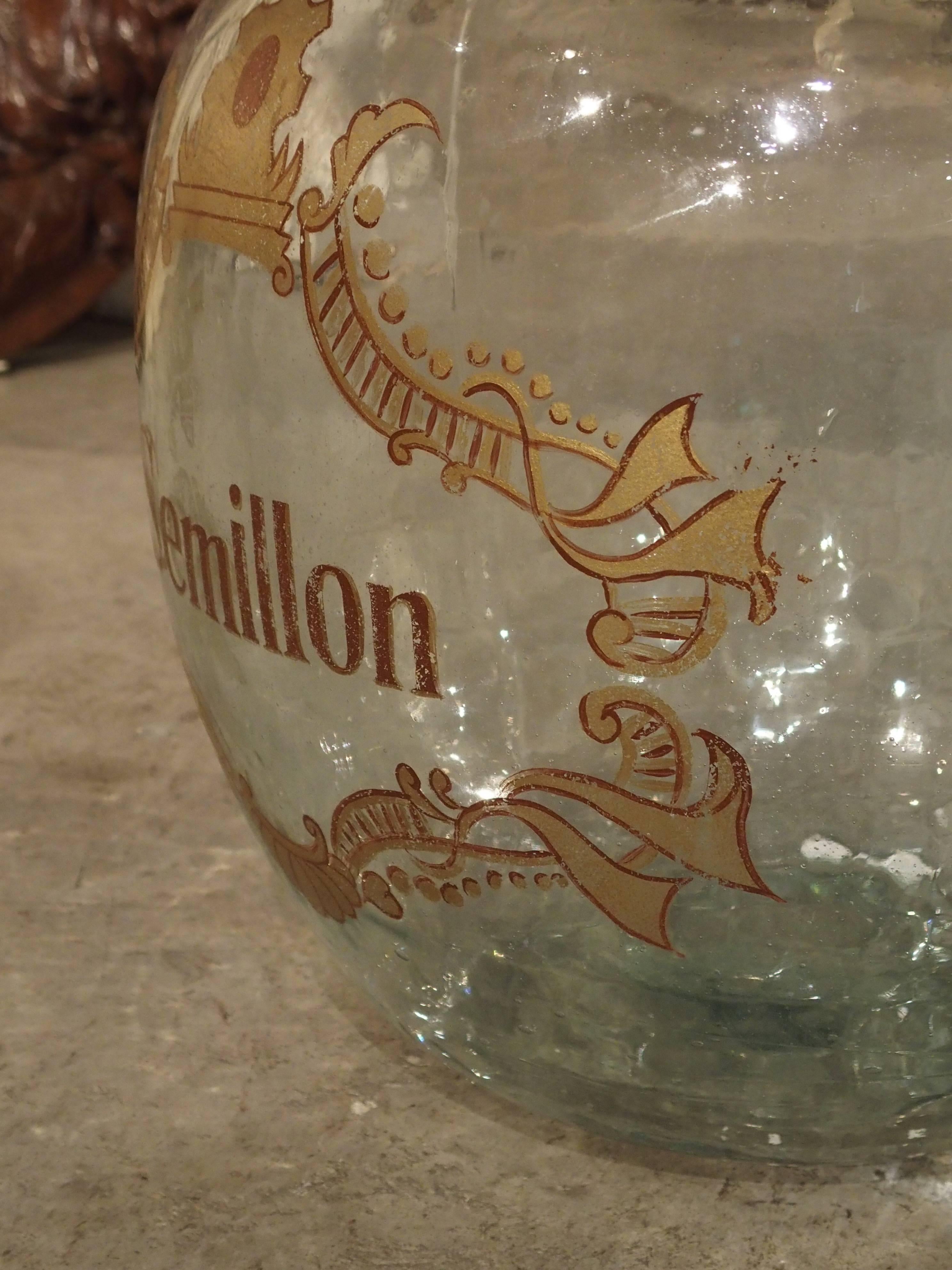 Contemporary Large Handblown Semillon Demijohn Bottle from France