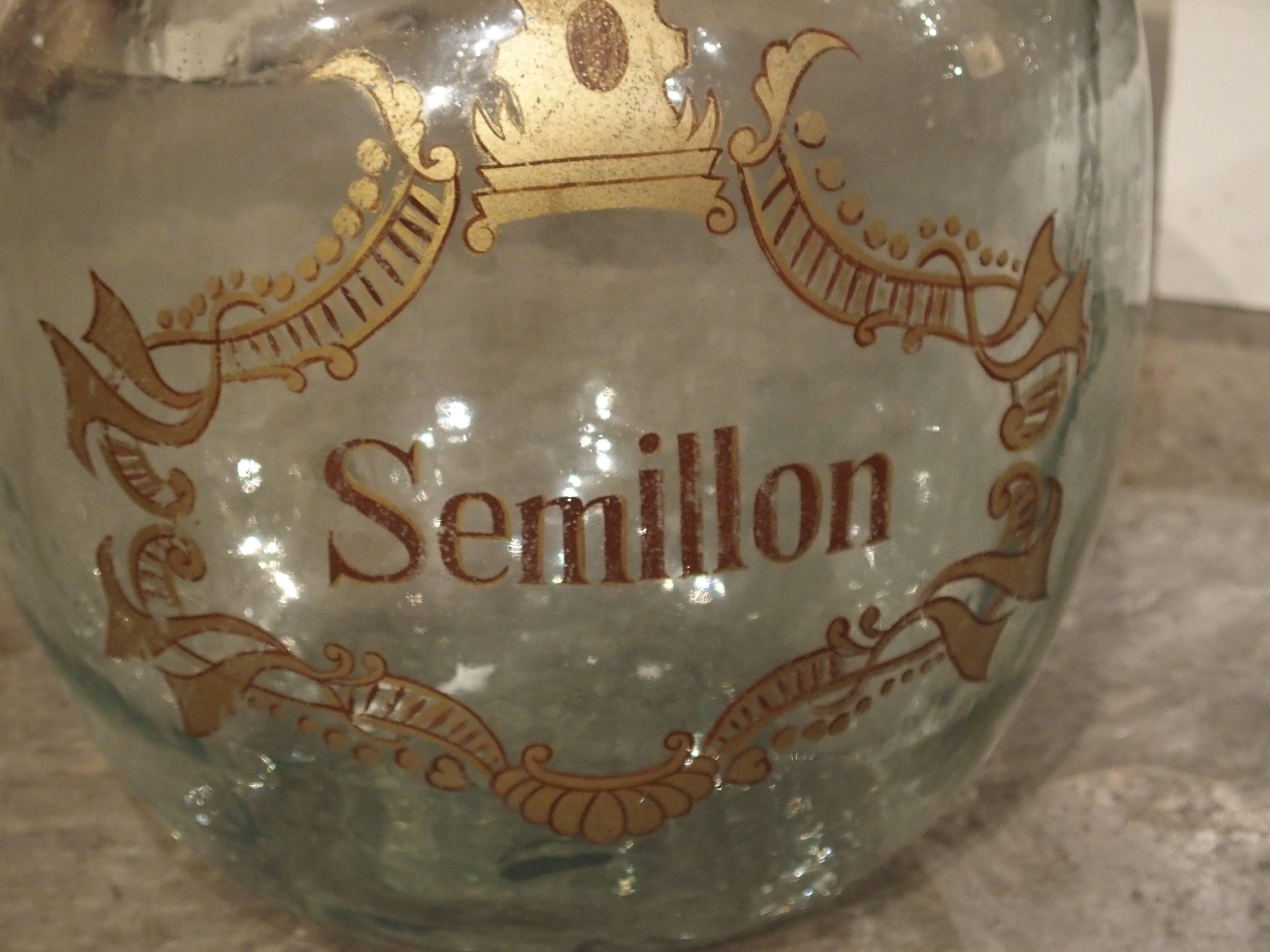 Large Handblown Semillon Demijohn Bottle from France 1