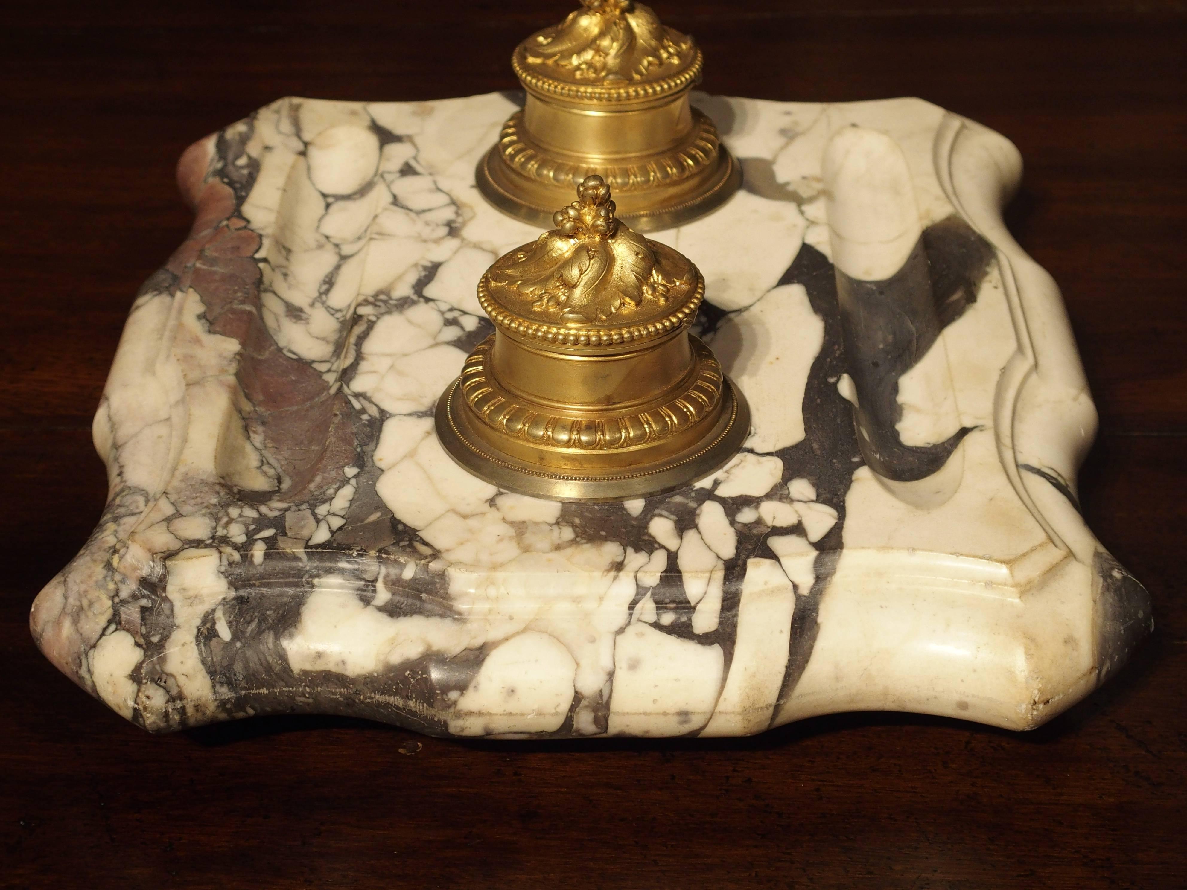 Large Antique French Marble and Bronze Inkwell, circa 1880 For Sale 2