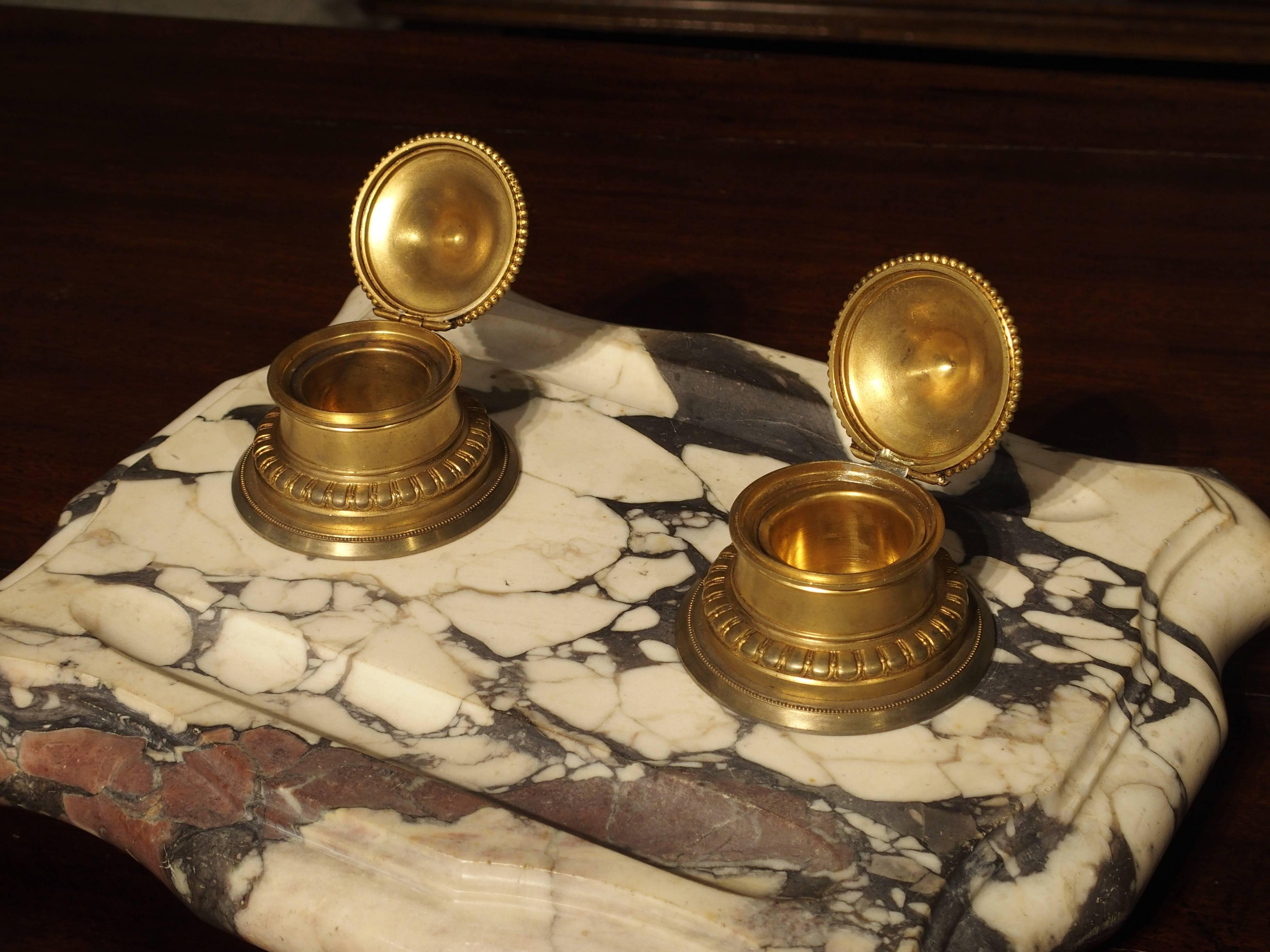 Large Antique French Marble and Bronze Inkwell, circa 1880 For Sale 3