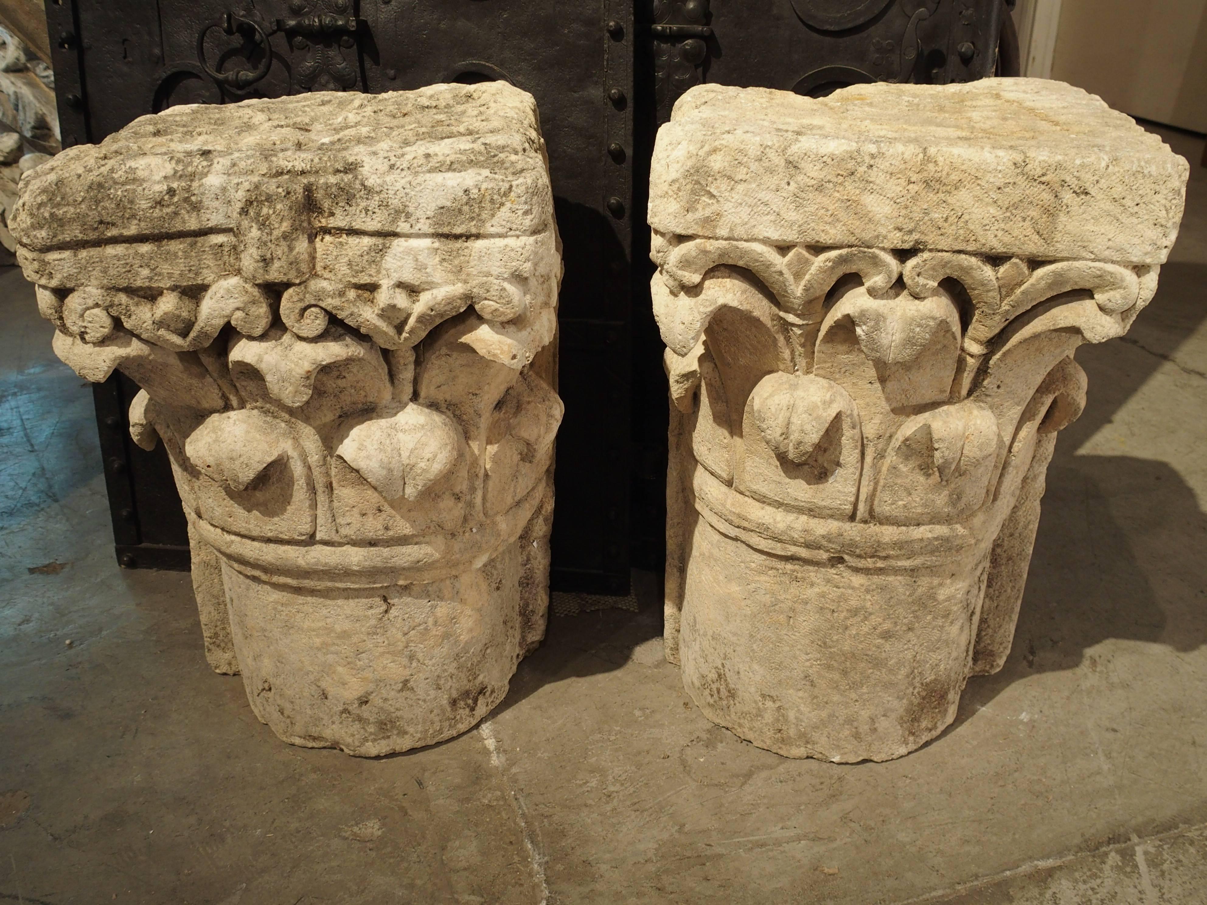 Classical Roman Antique Stone Pilaster Capitals from Lyon, France, circa 1800