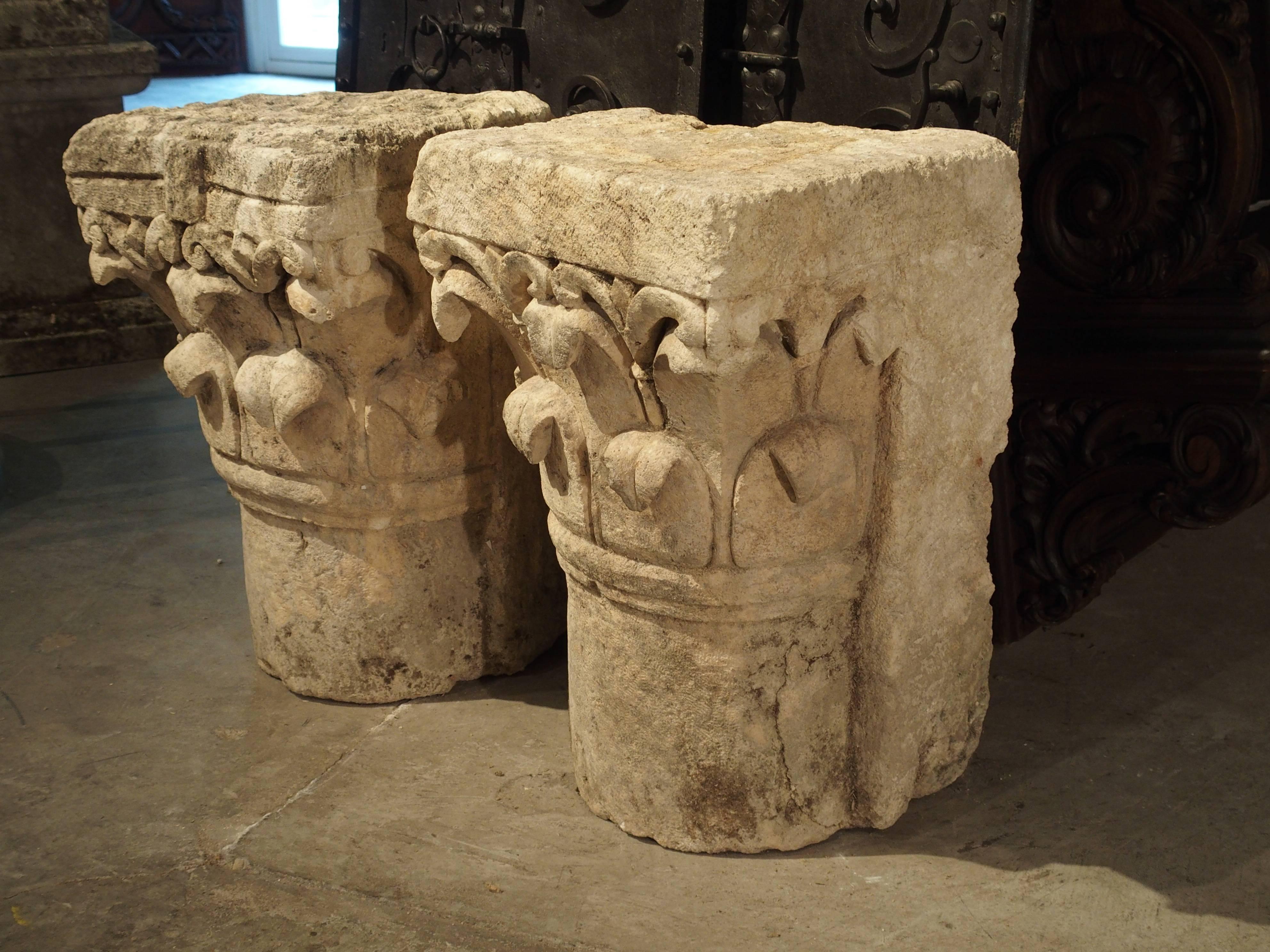 French Antique Stone Pilaster Capitals from Lyon, France, circa 1800