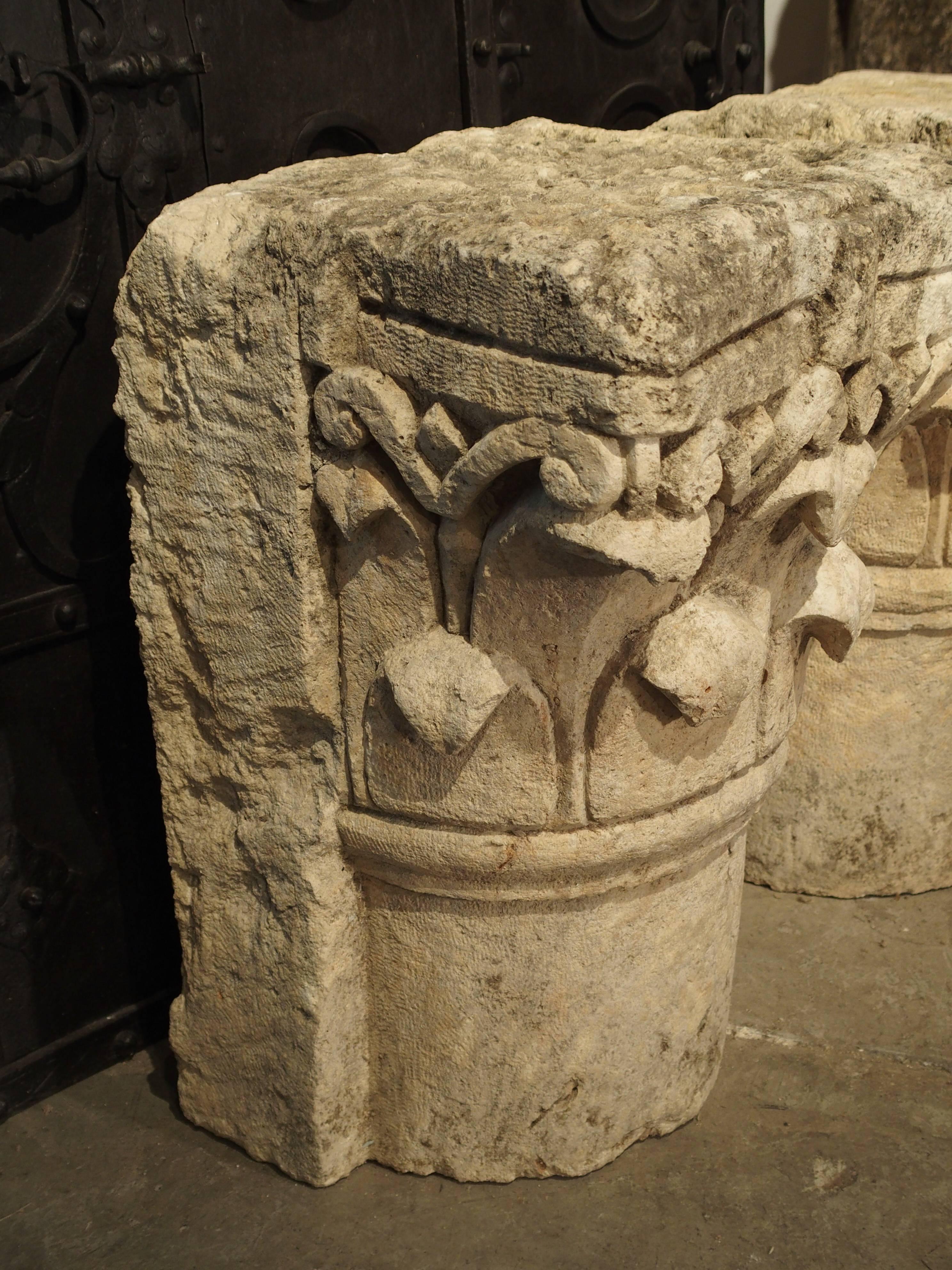 Antique Stone Pilaster Capitals from Lyon, France, circa 1800 In Good Condition In Dallas, TX