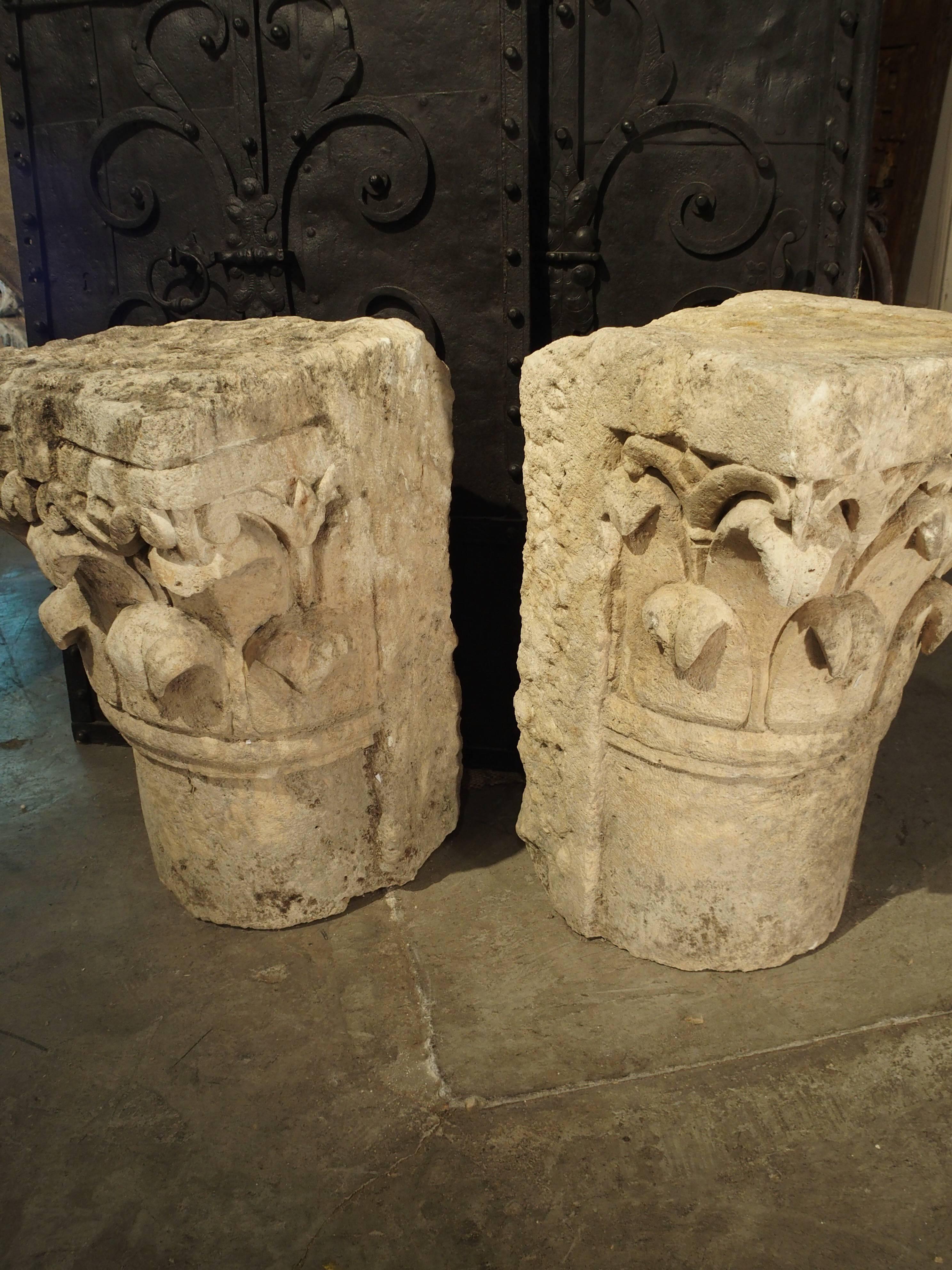 Limestone Antique Stone Pilaster Capitals from Lyon, France, circa 1800