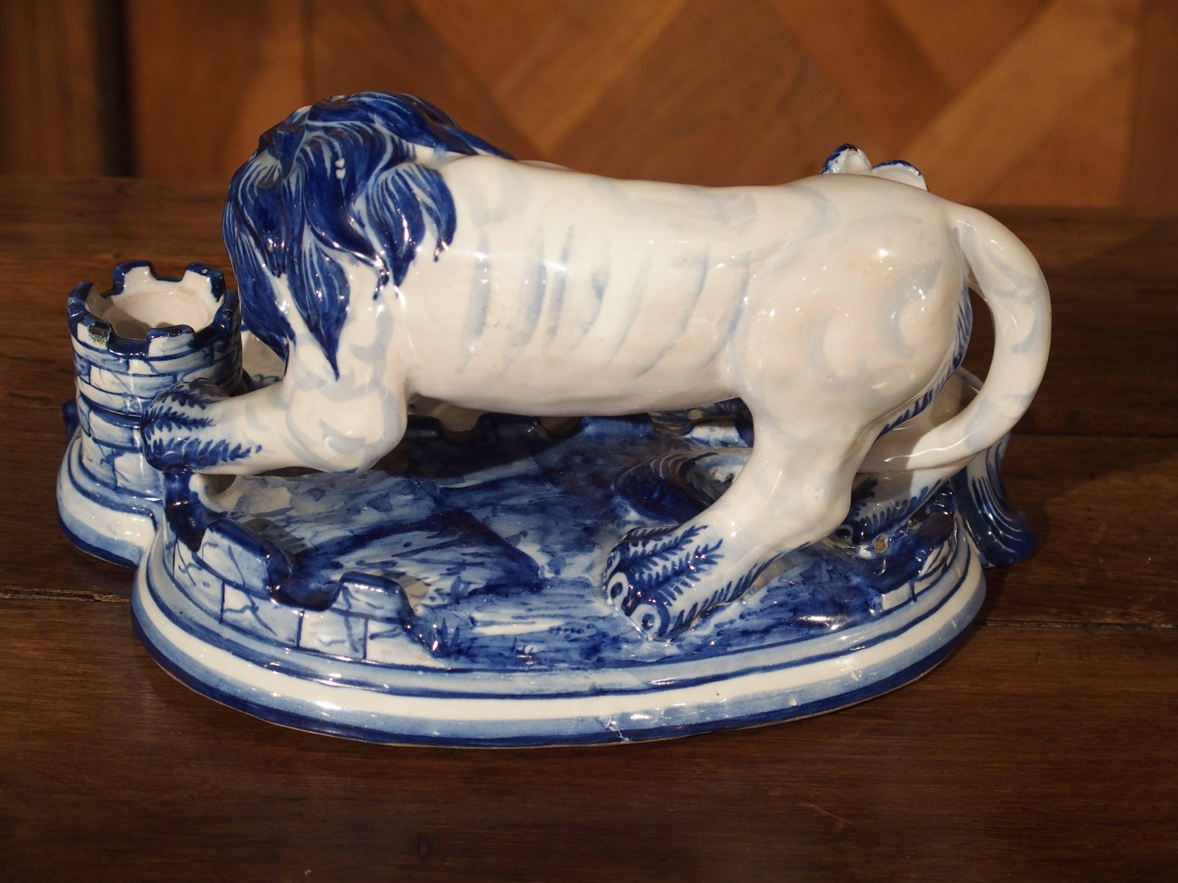 Hand-Painted Early 1900s French Faience Inkwell in the Style of Emile Galle