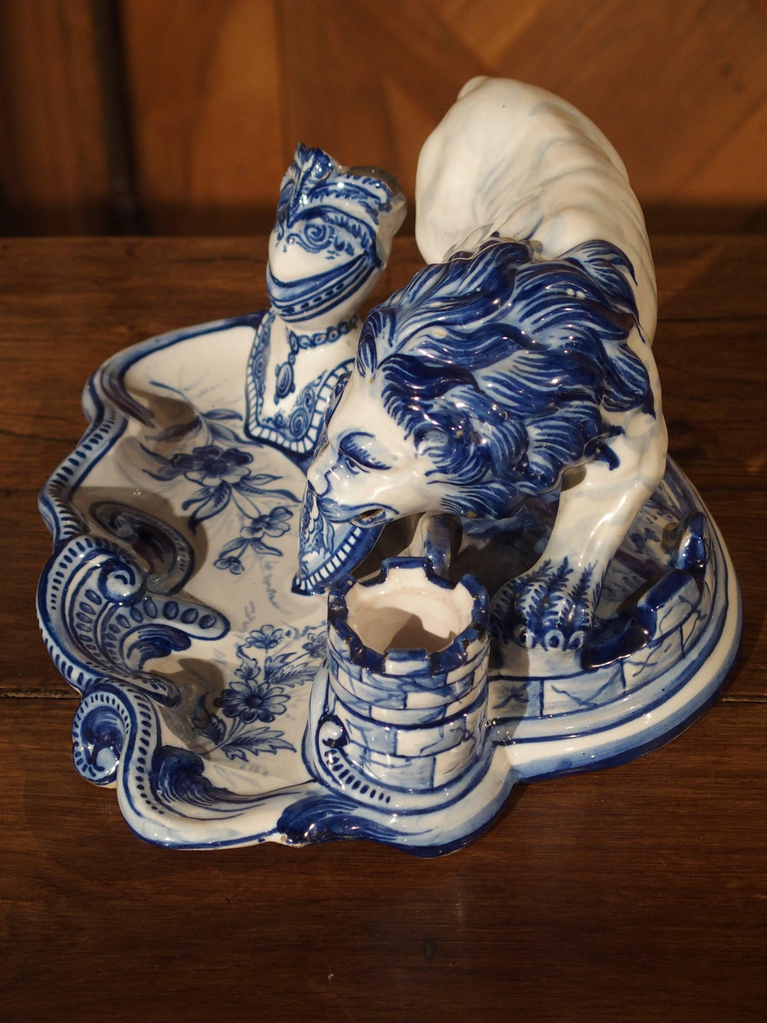 Early 1900s French Faience Inkwell in the Style of Emile Galle In Good Condition In Dallas, TX