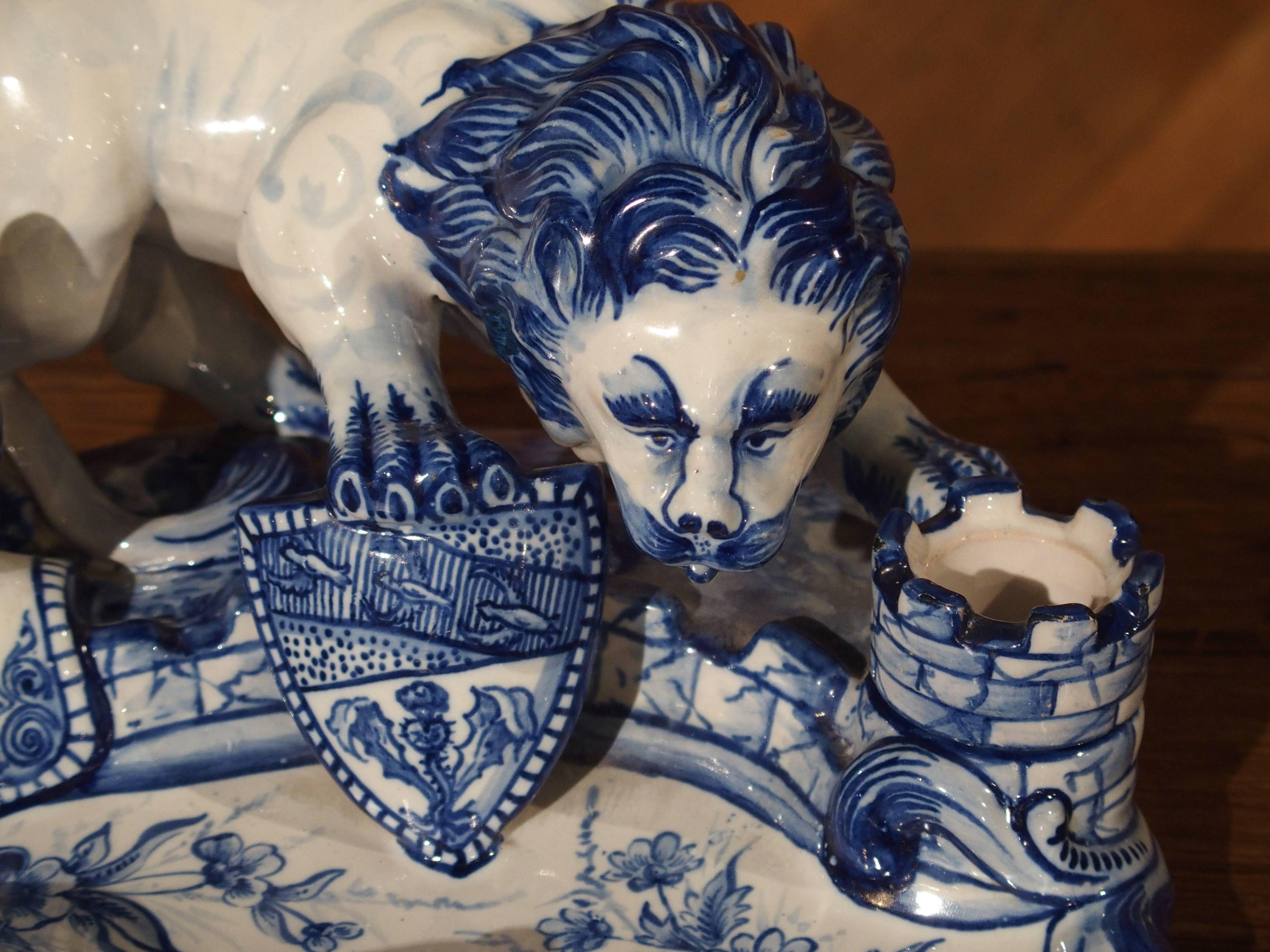 Early 1900s French Faience Inkwell in the Style of Emile Galle 1