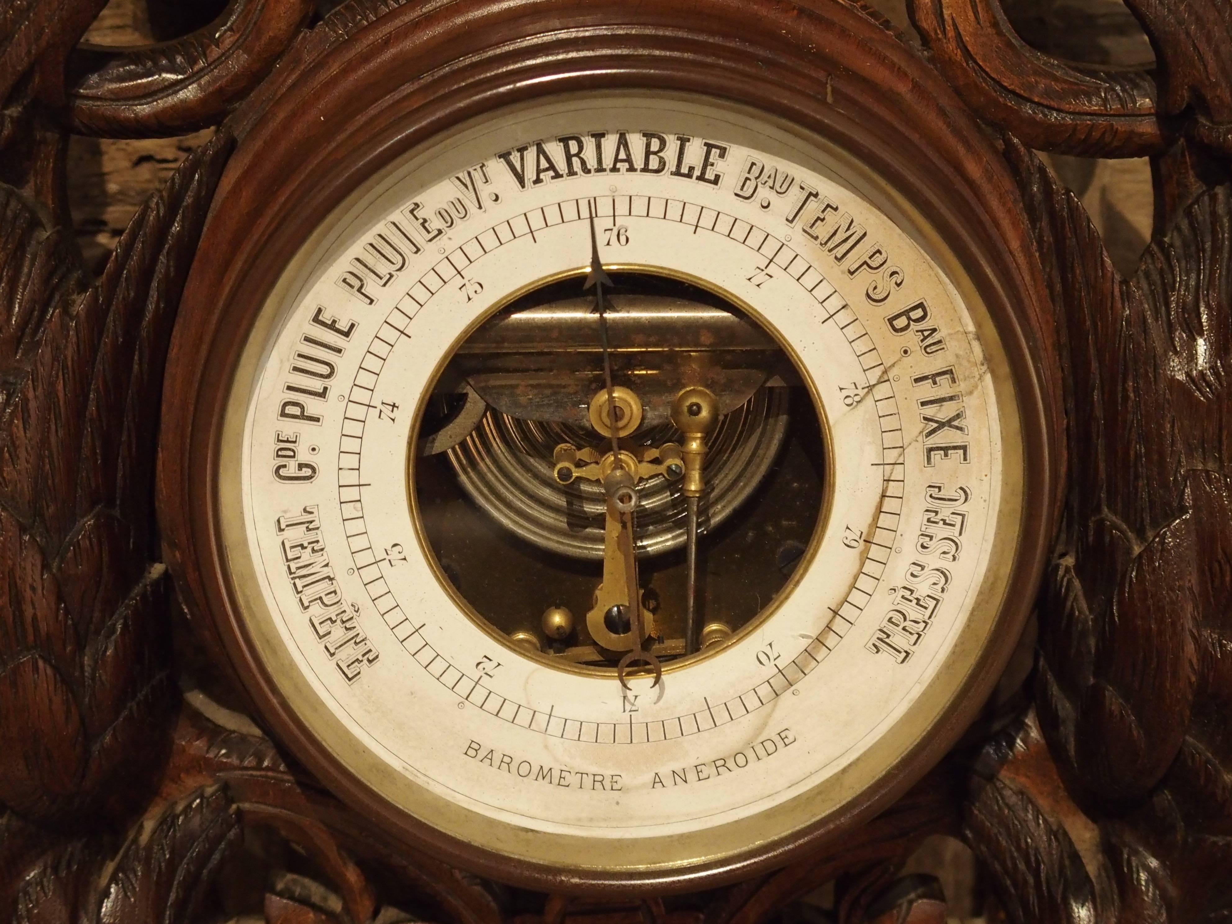 Antique Oak Black Forest Barometer and Thermometer, circa 1885 In Good Condition In Dallas, TX
