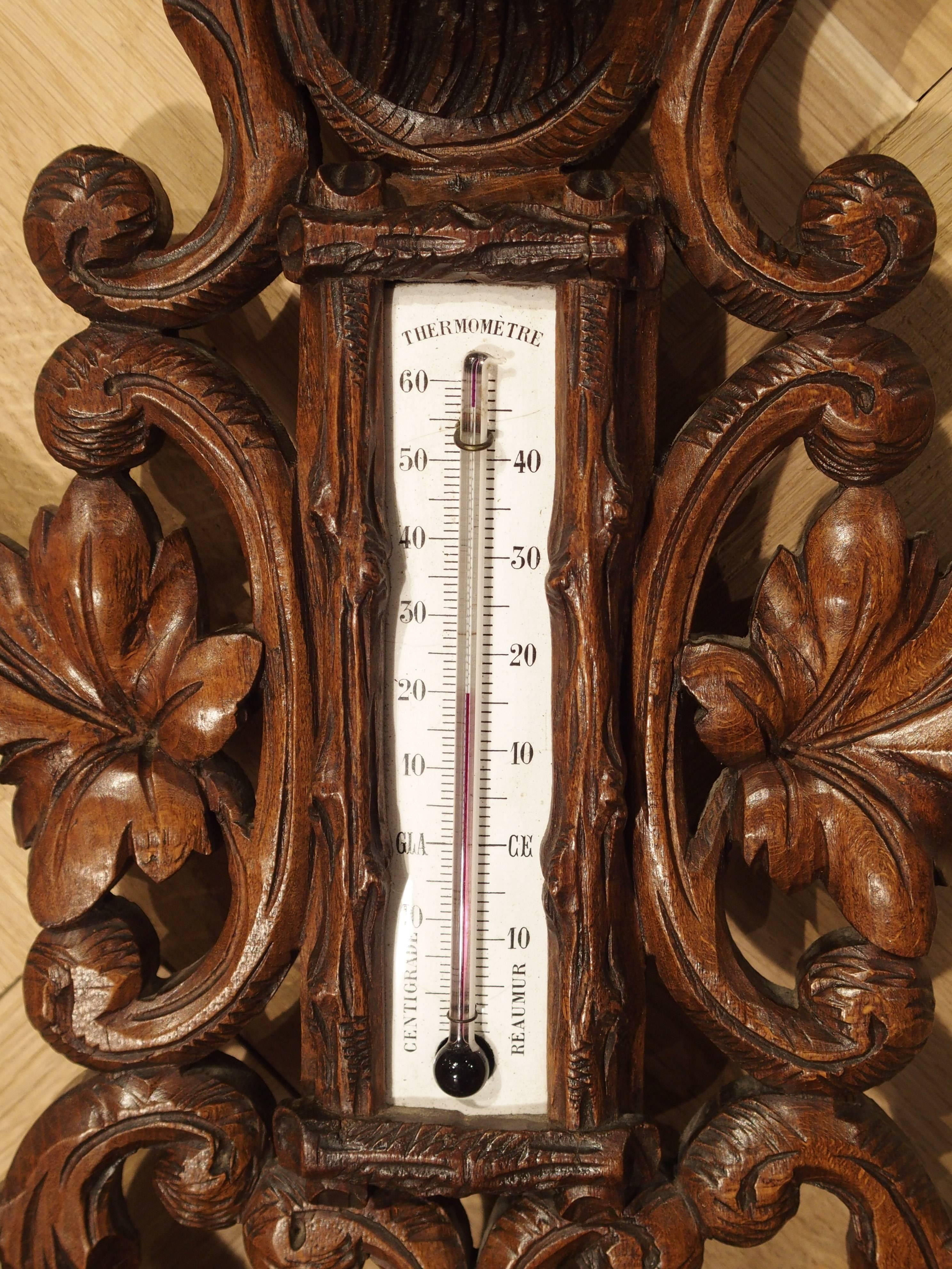 Wood Antique Oak Black Forest Barometer and Thermometer, circa 1885