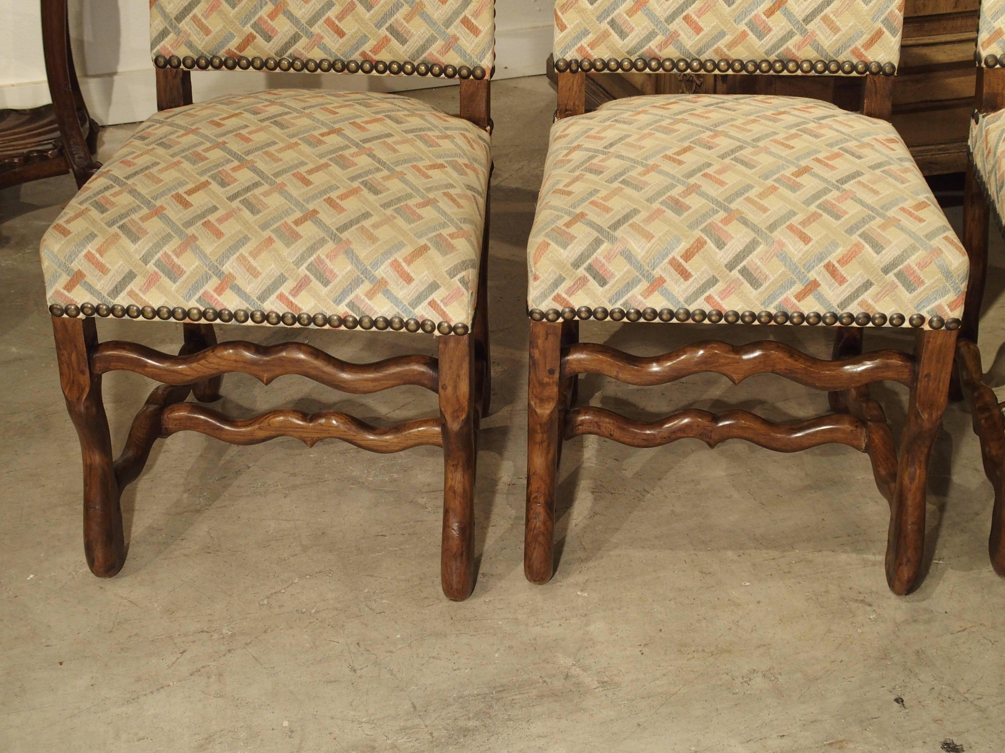 Upholstery Set of Eight Early 1900s French Oak Os De Mouton Dining Chairs