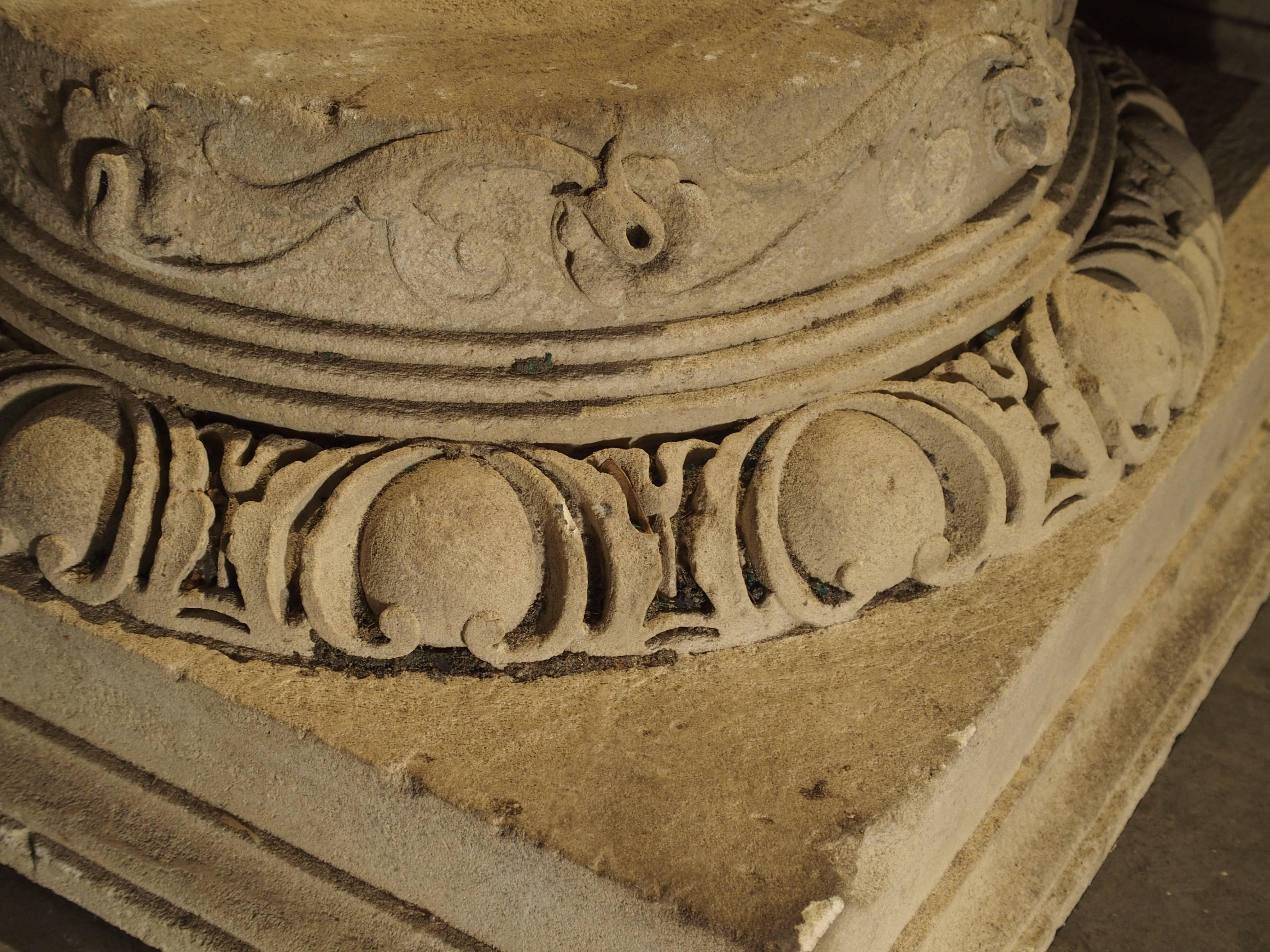 Hand-Carved Set of Three Carved Stone Capitals from France, Near Beauvais, Early 1800s