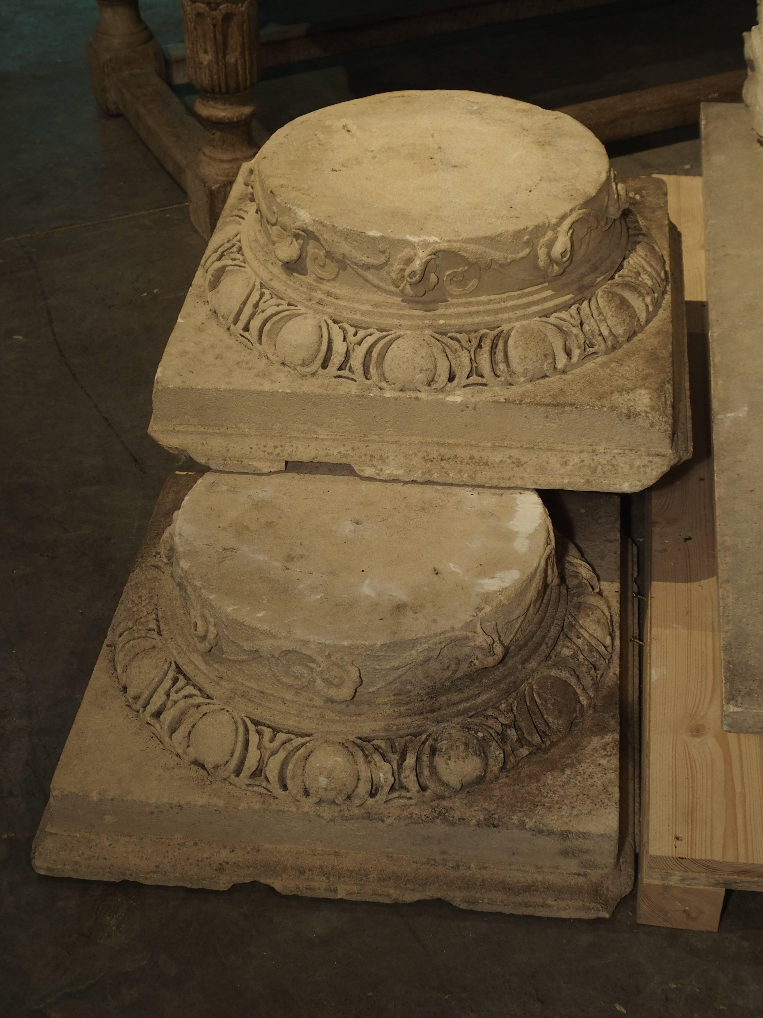 Limestone Set of Three Carved Stone Capitals from France, Near Beauvais, Early 1800s