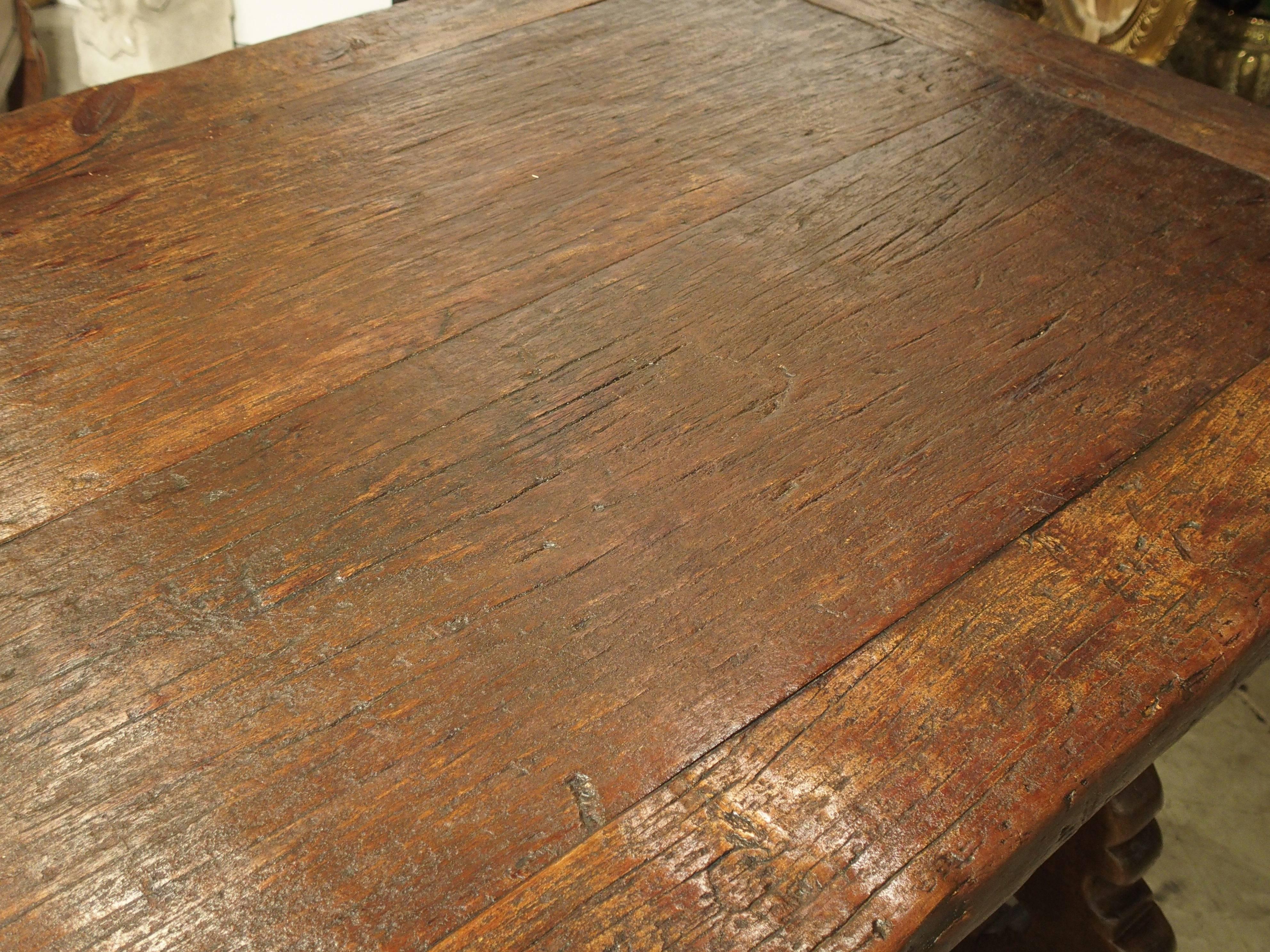 Hand-Carved 18th Century Elmwood Dining Table from Spain