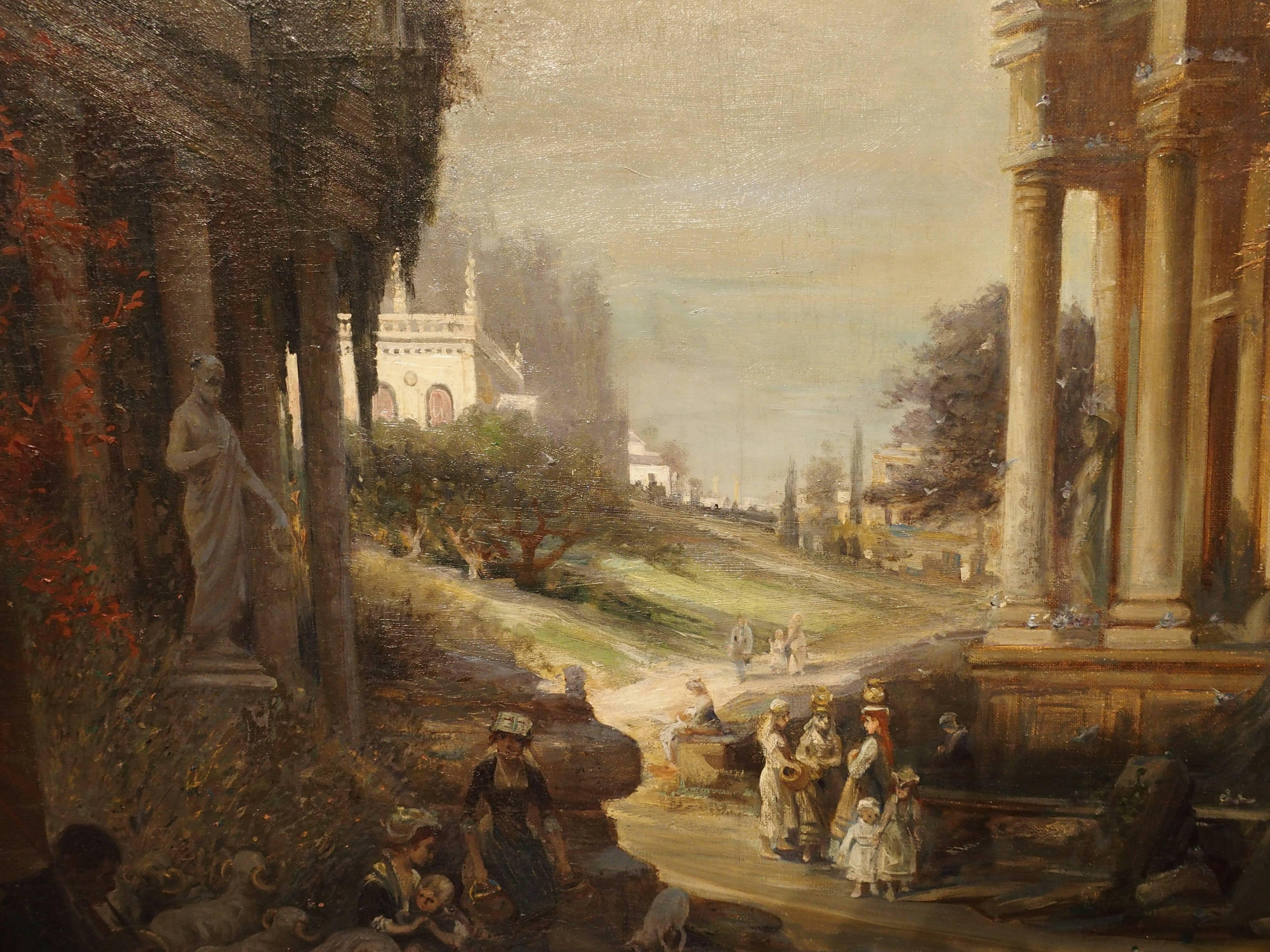 Antique French Oil Painting of 19th Century Life Amongst Roman Ruins 2