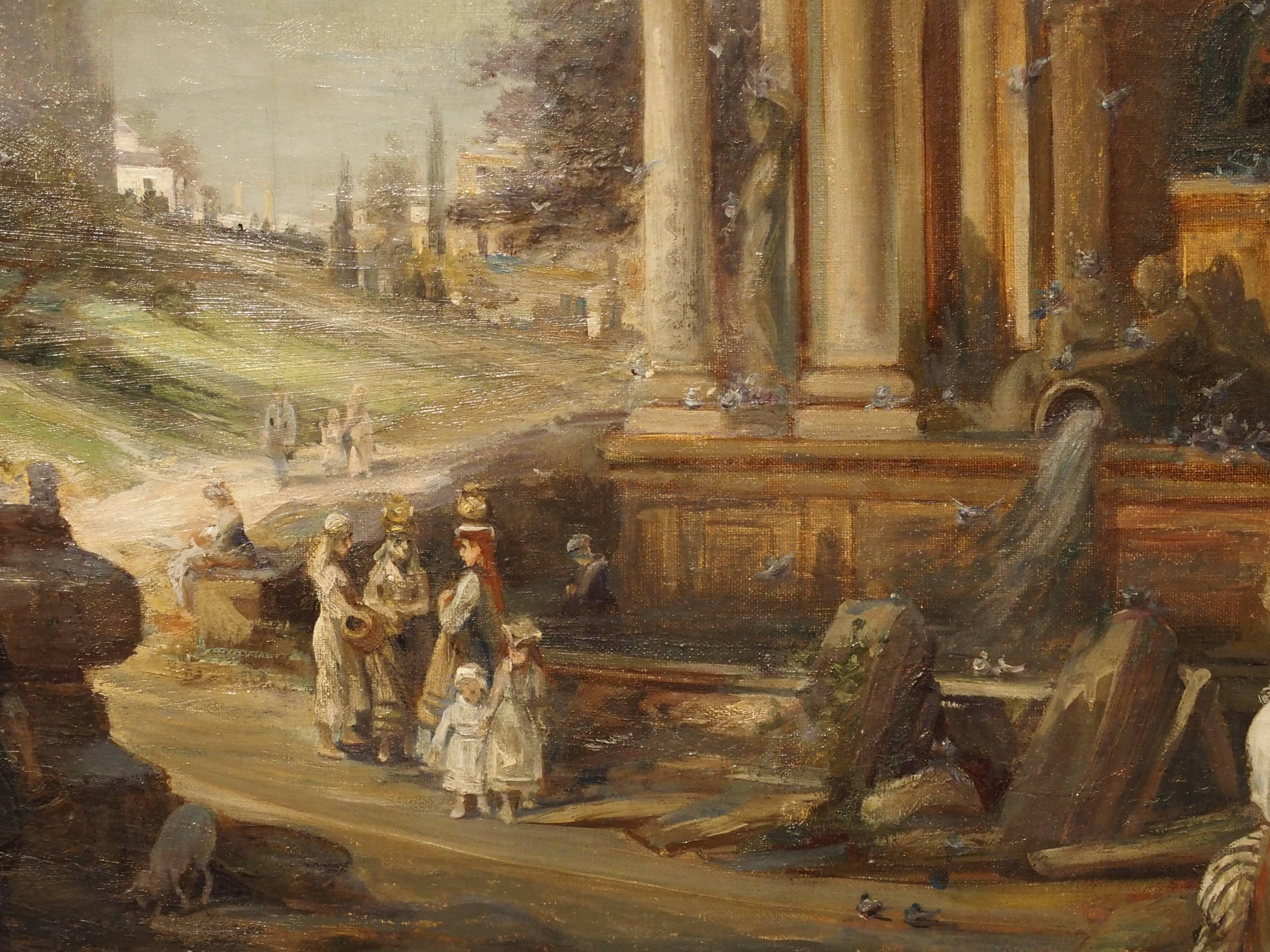 Antique French Oil Painting of 19th Century Life Amongst Roman Ruins 3