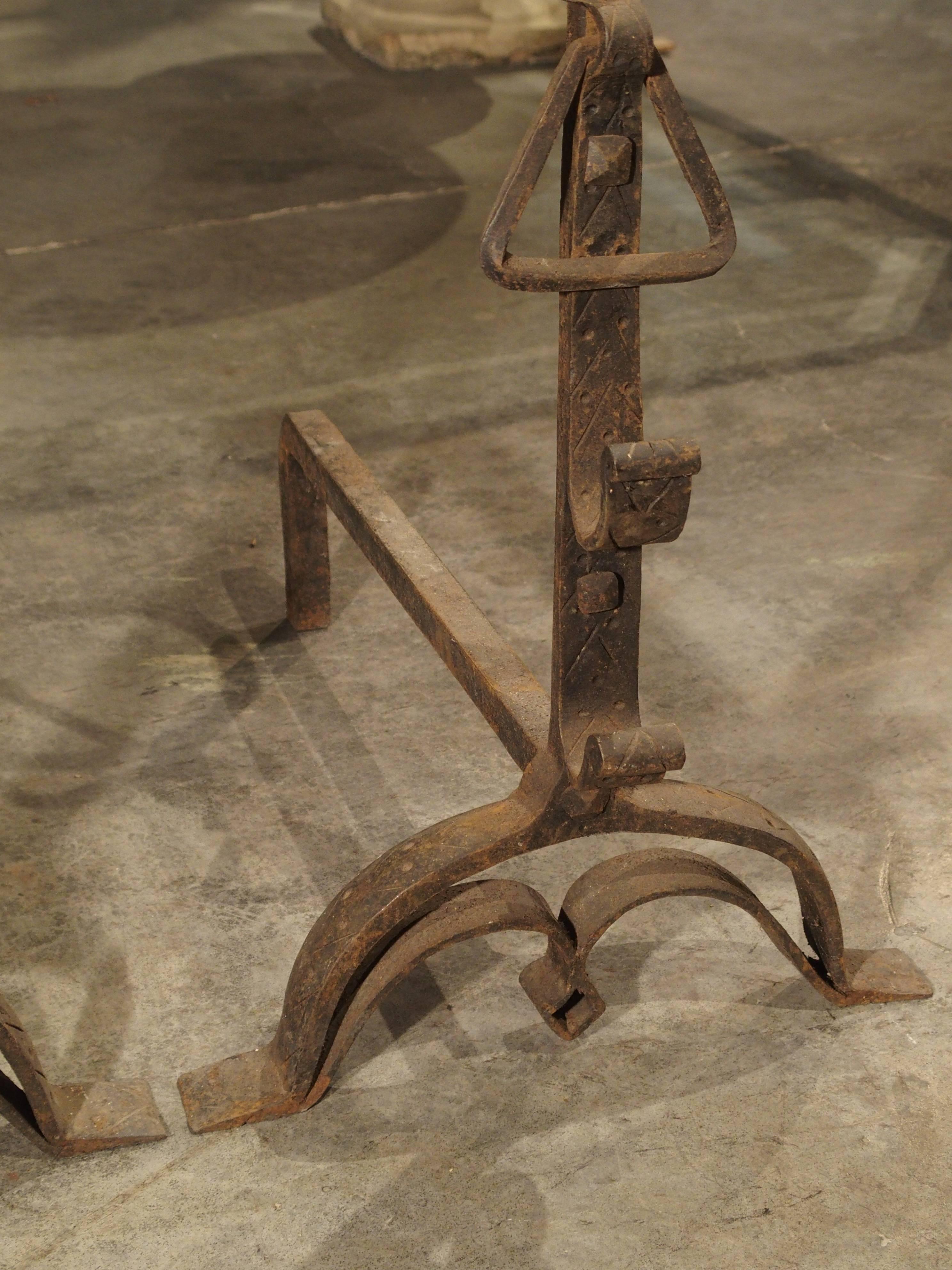 Pair of Forged French Andirons from the 19th Century 1