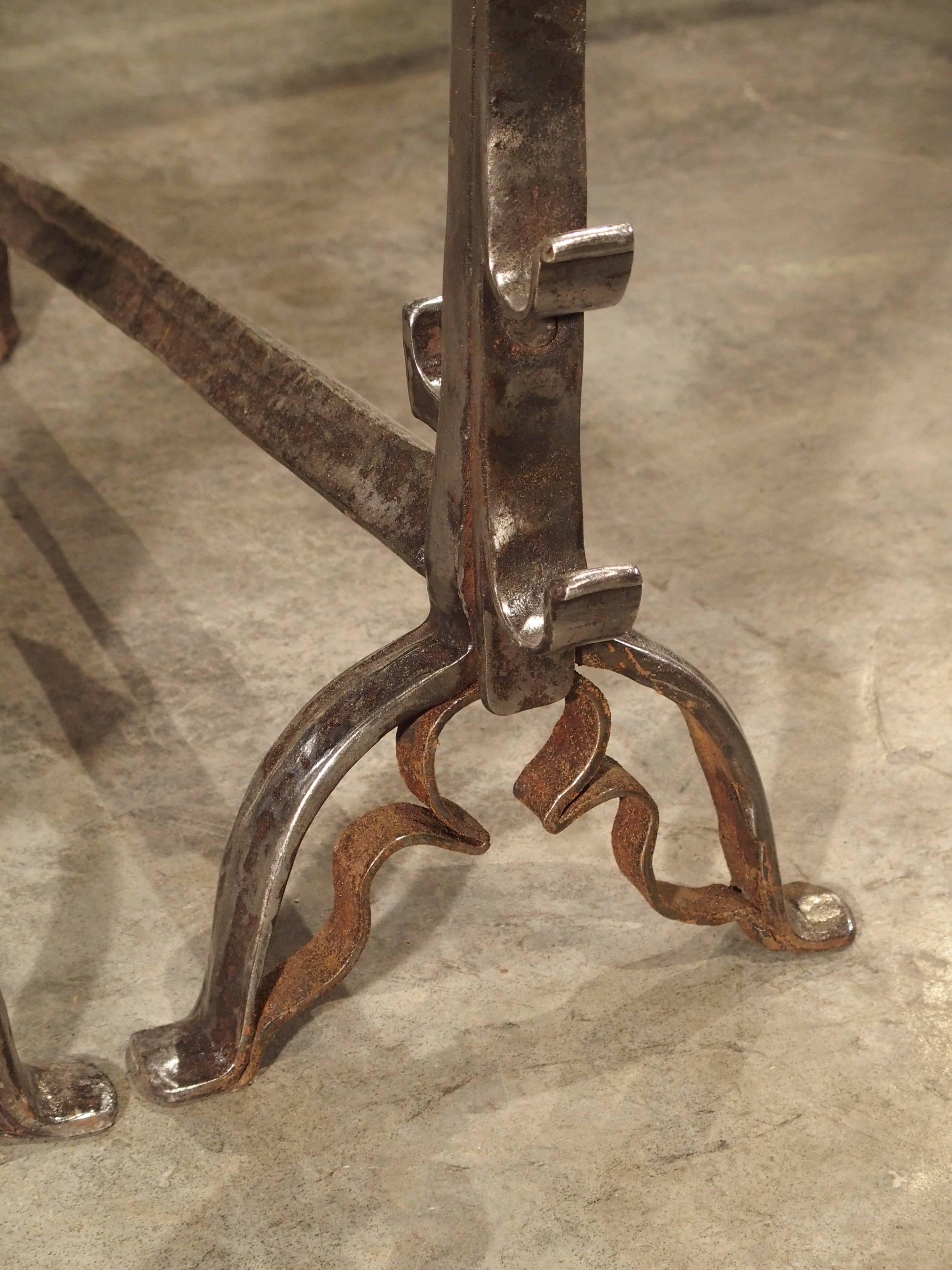 Louis XIV Pair of Antique French Andirons, Forged in 17th Century