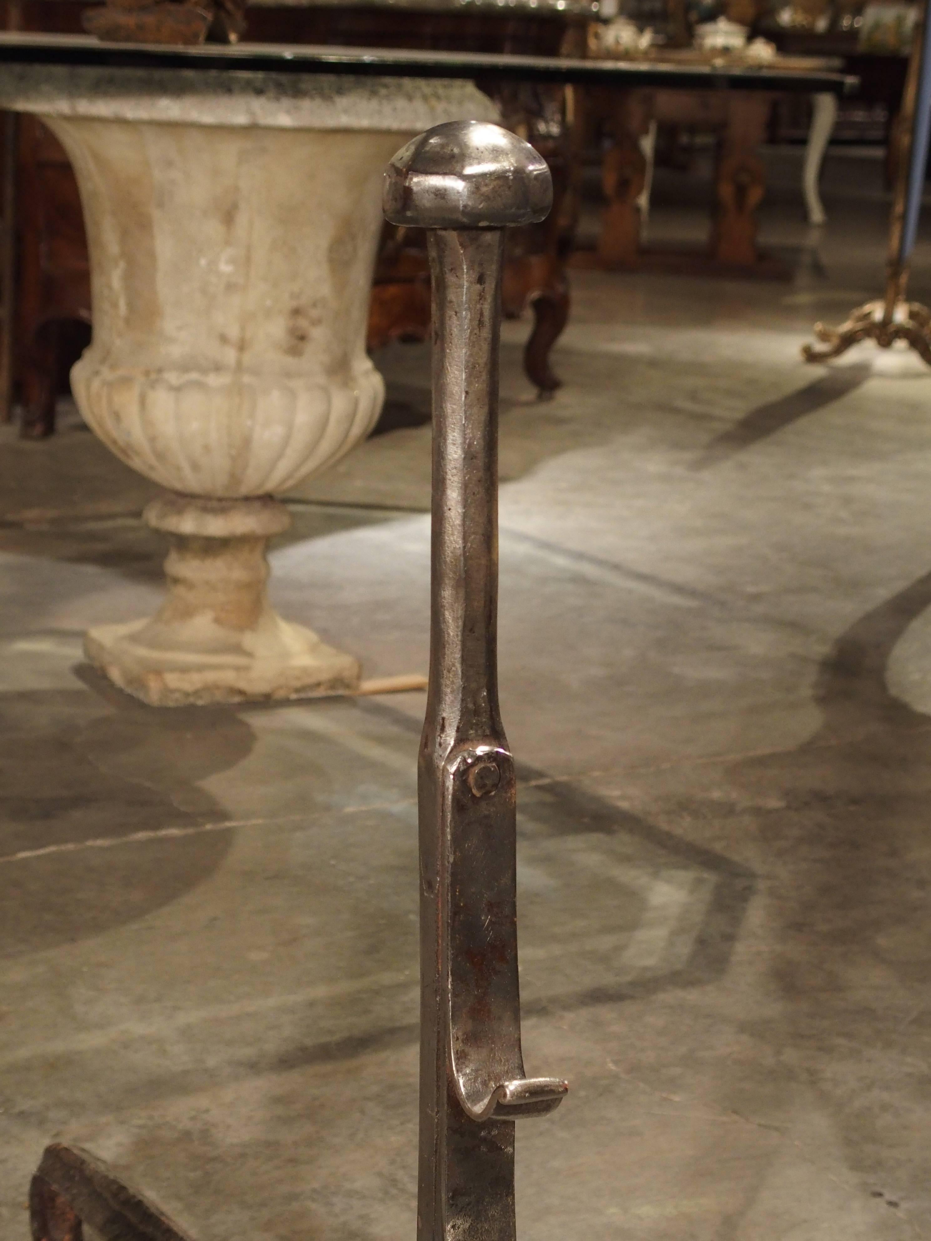 Pair of Antique French Andirons, Forged in 17th Century In Excellent Condition In Dallas, TX
