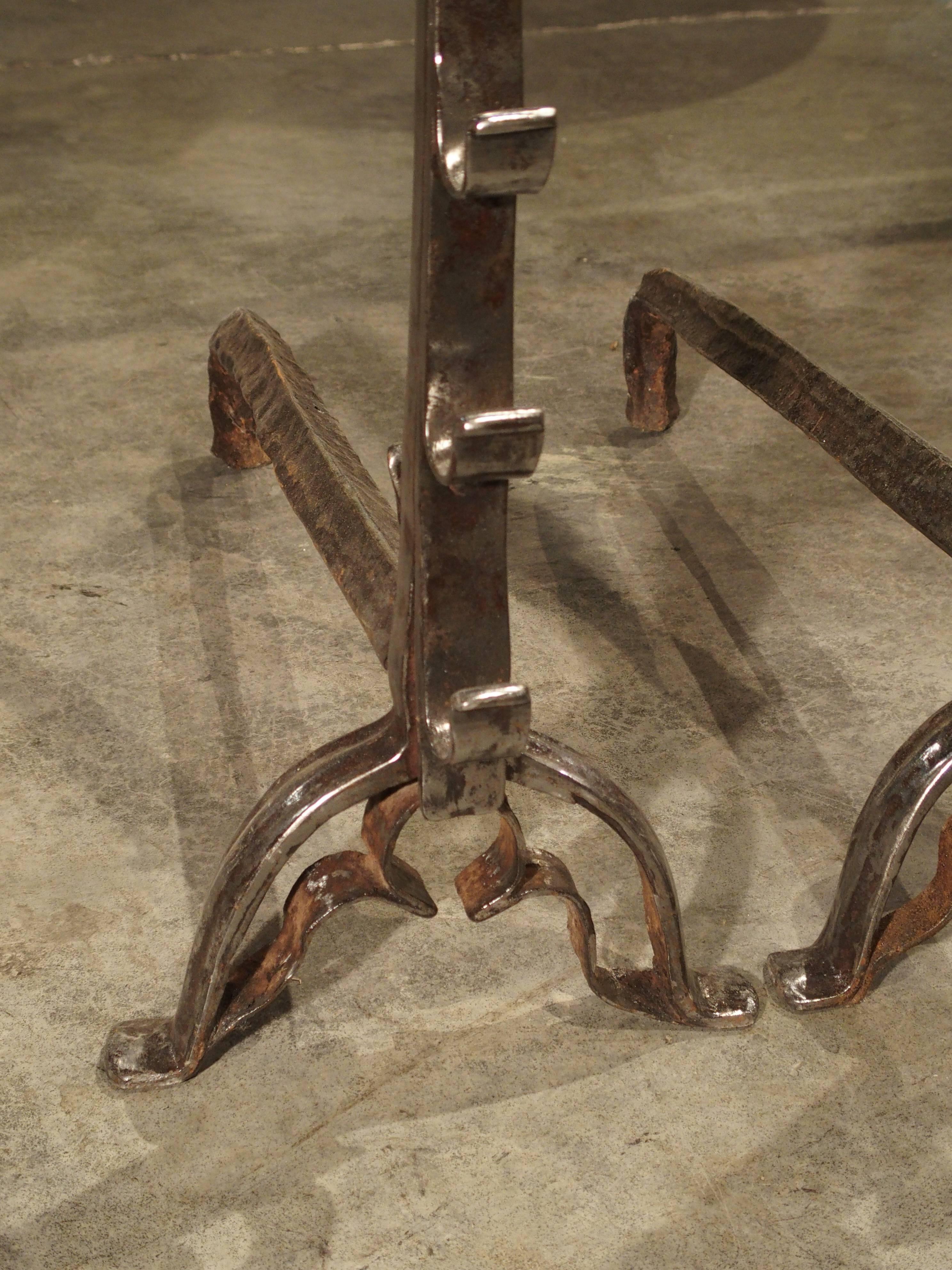 18th Century and Earlier Pair of Antique French Andirons, Forged in 17th Century