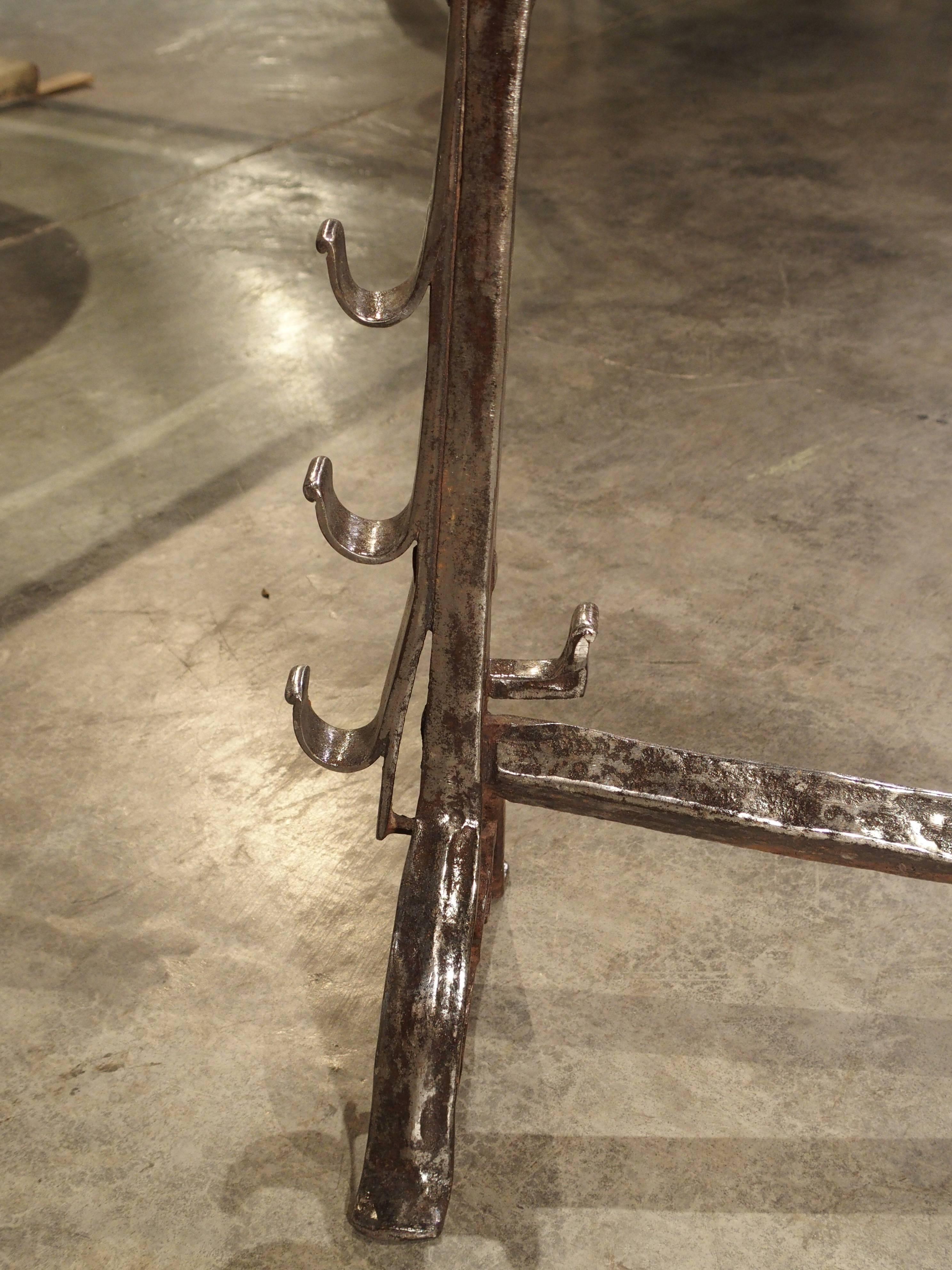 Wrought Iron Pair of Antique French Andirons, Forged in 17th Century