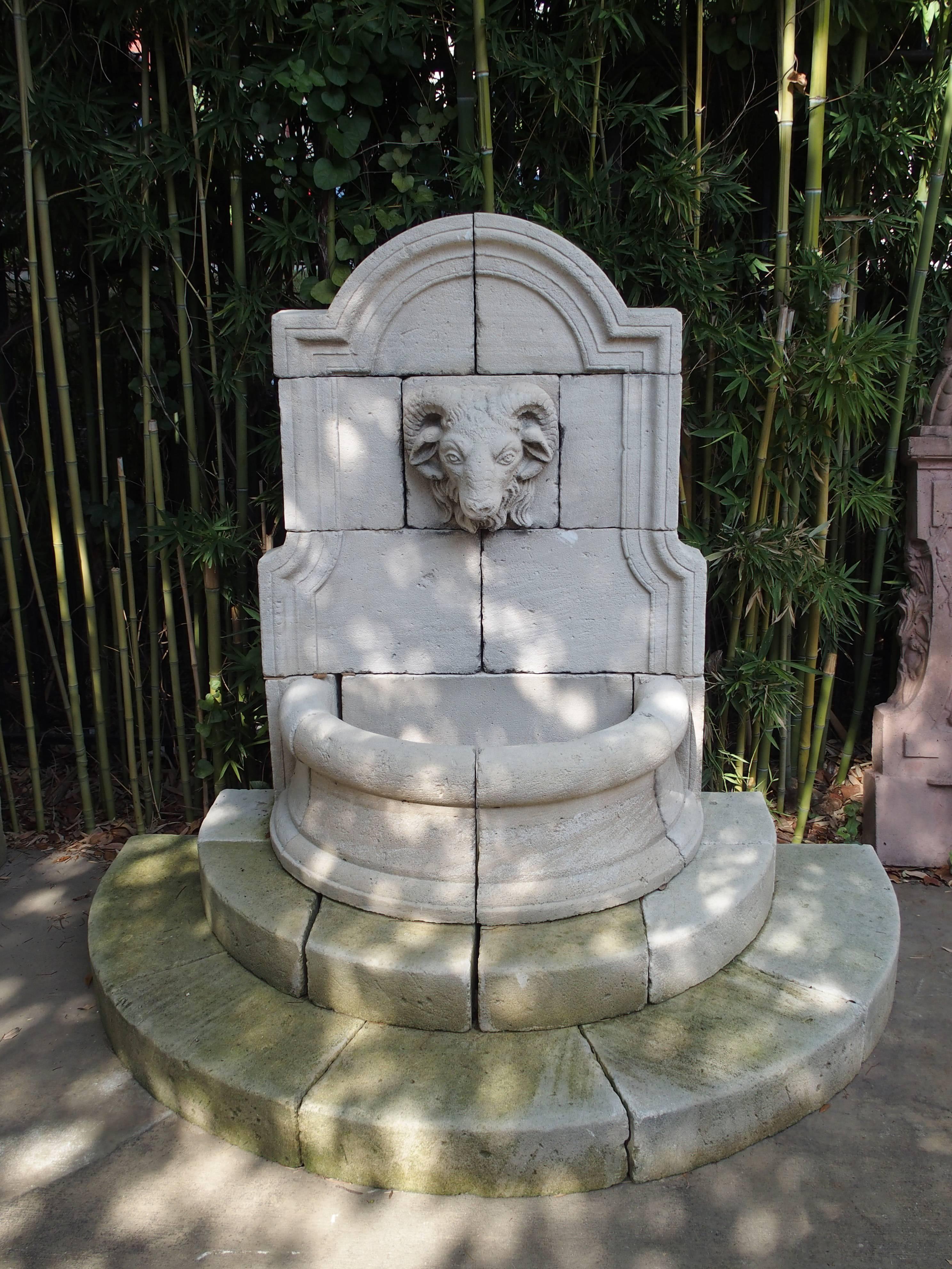 Carved Limestone Ram's Head Wall Fountain from France In Good Condition In Dallas, TX