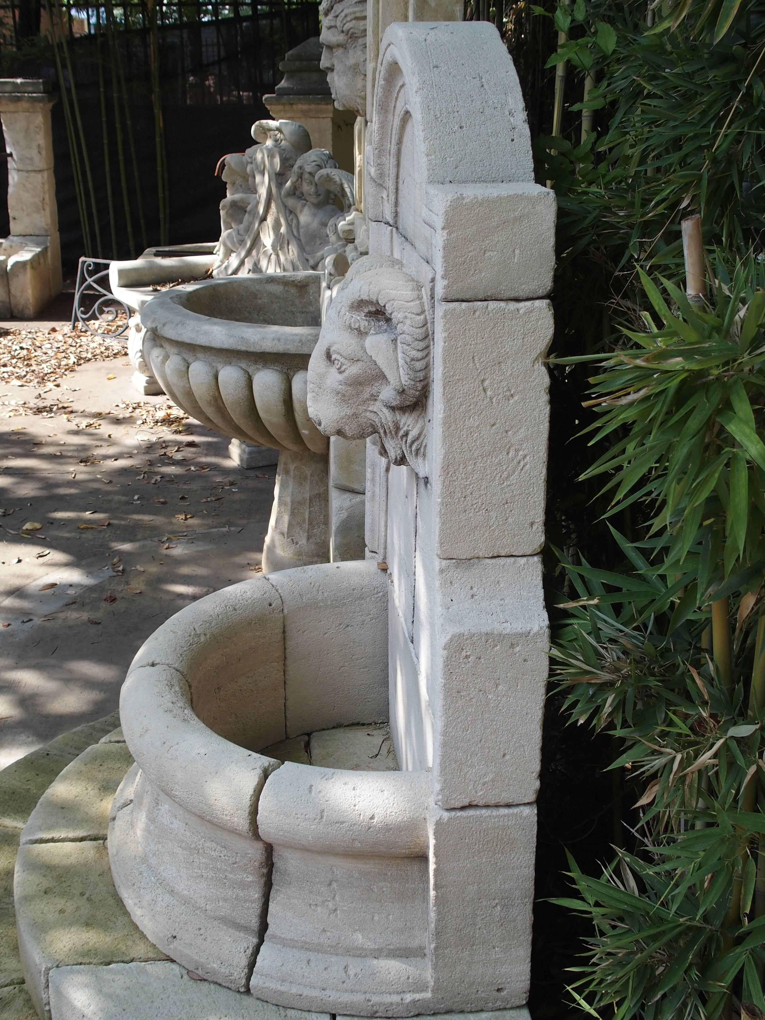 Carved Limestone Ram's Head Wall Fountain from France 4