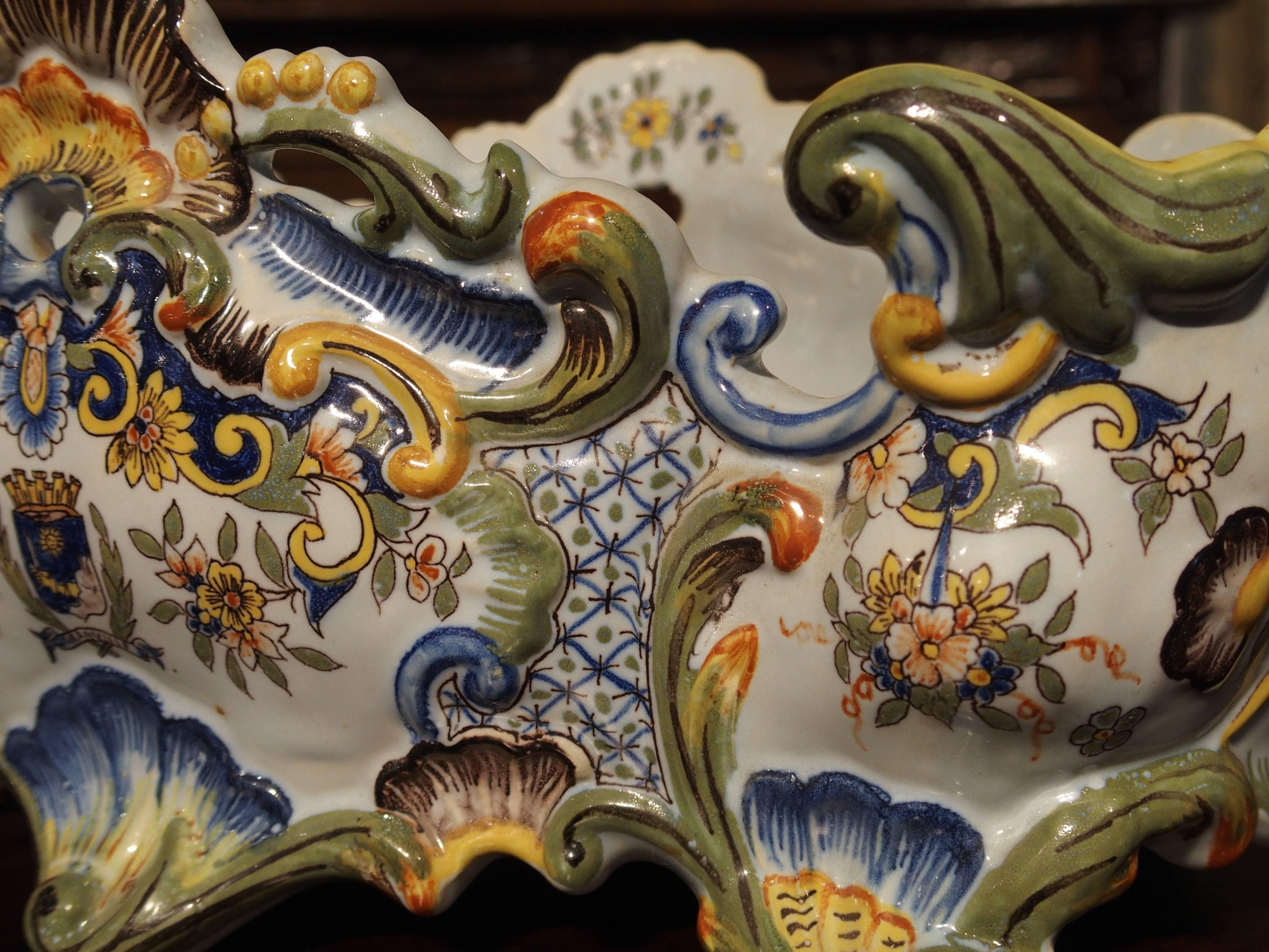 French Antique Faience Jardiniere, Granville France, Early 1900s