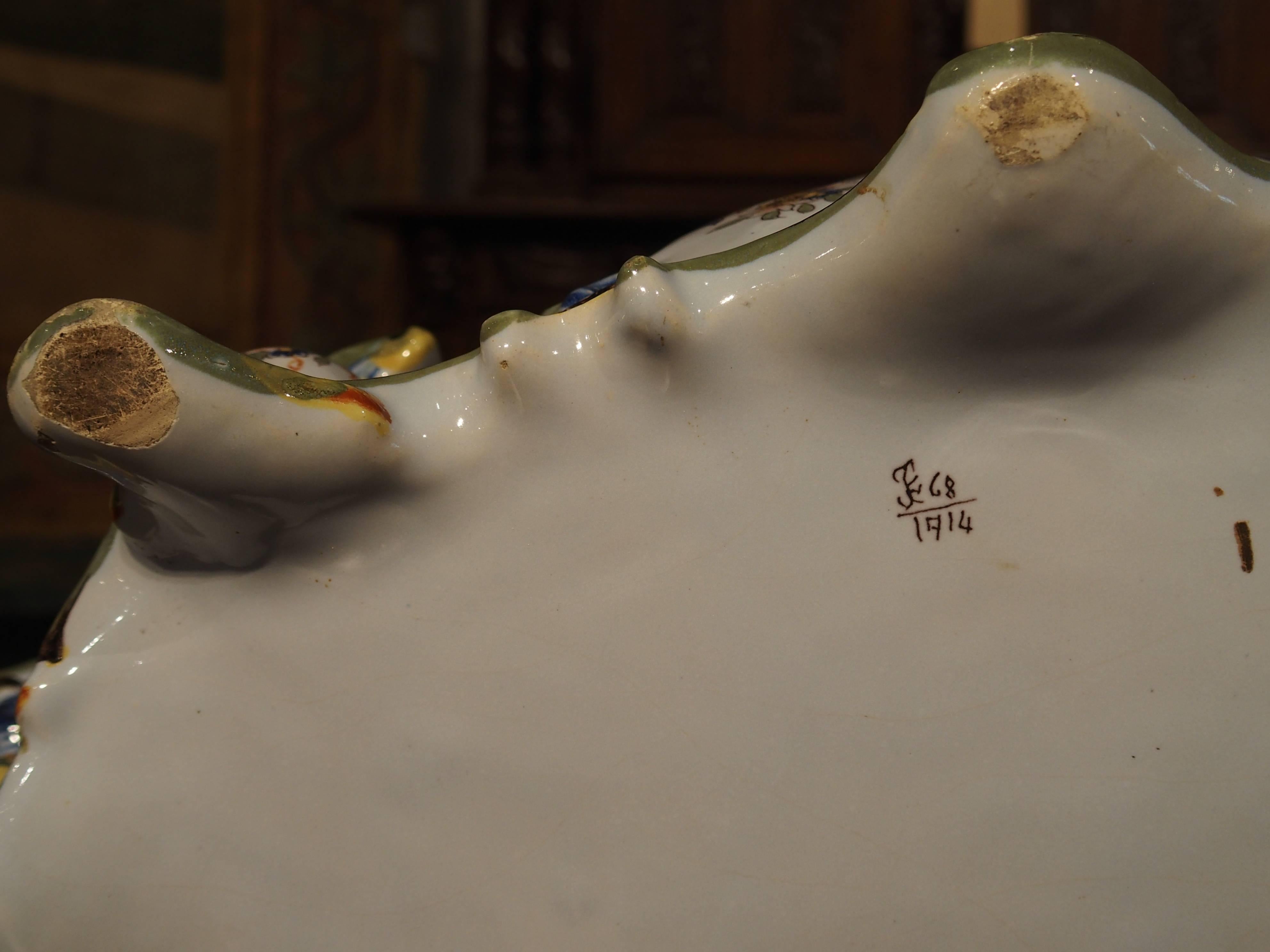 Hand-Painted Antique Faience Jardiniere, Granville France, Early 1900s