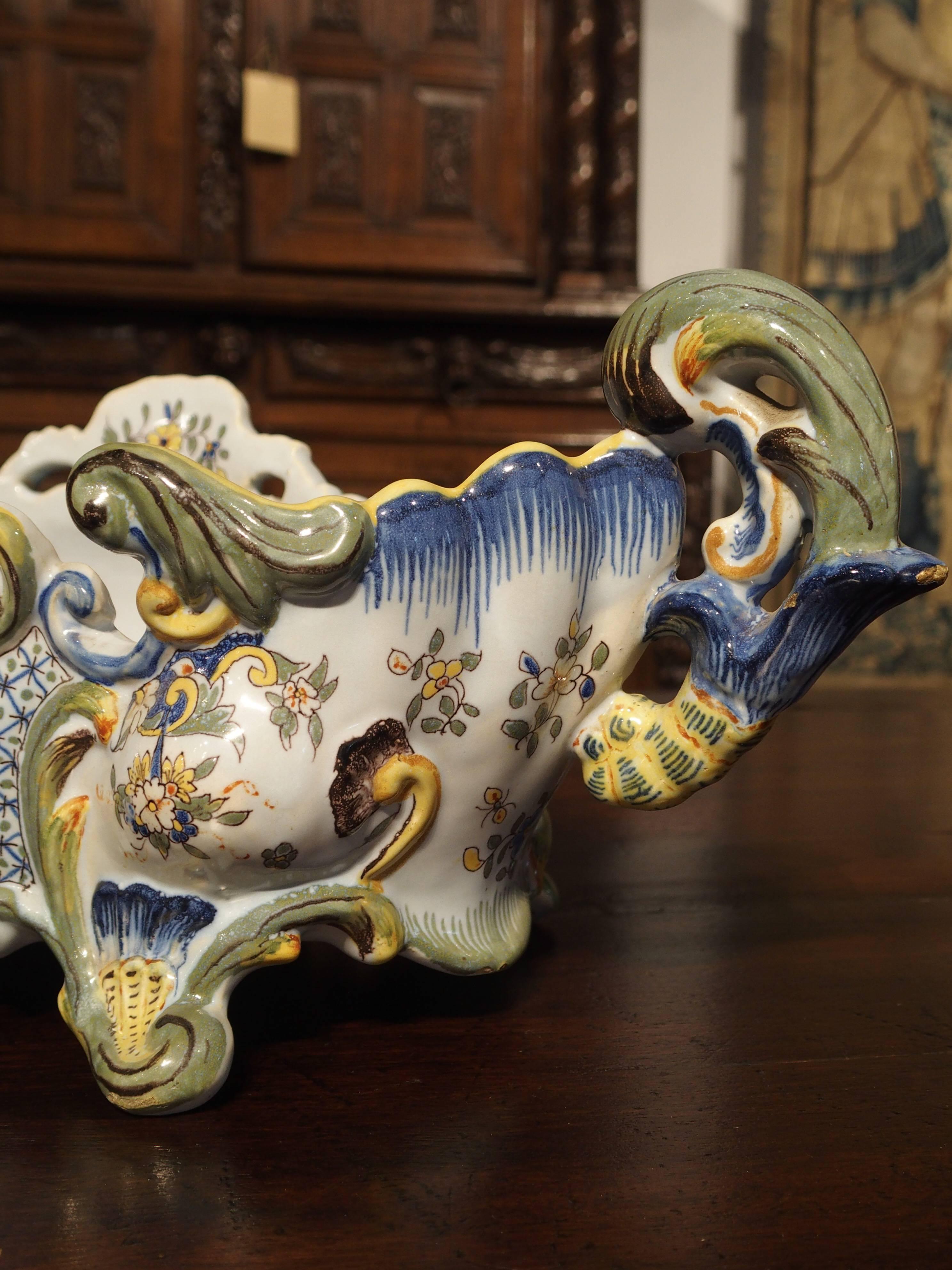 Antique Faience Jardiniere, Granville France, Early 1900s In Good Condition In Dallas, TX