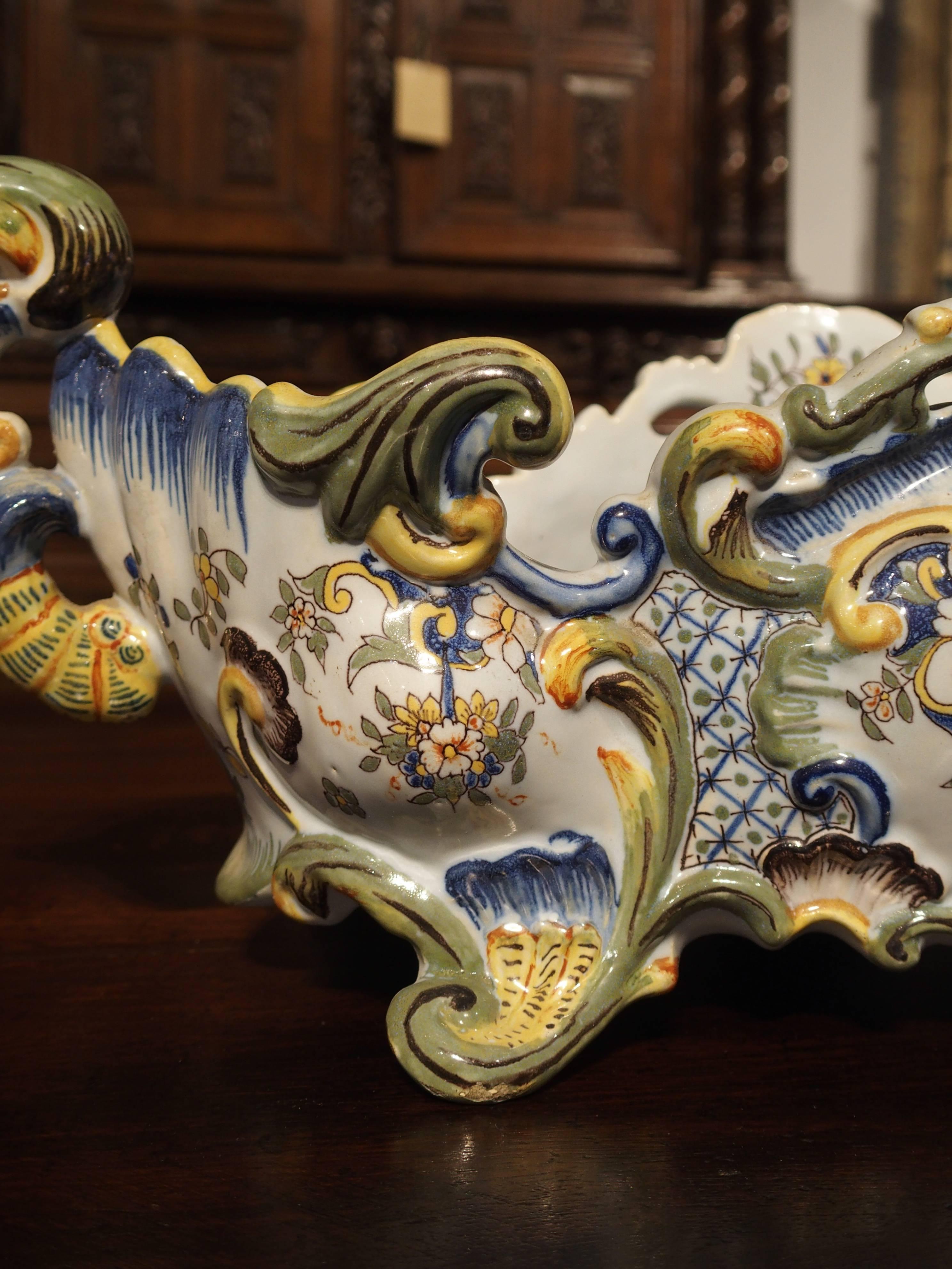 20th Century Antique Faience Jardiniere, Granville France, Early 1900s