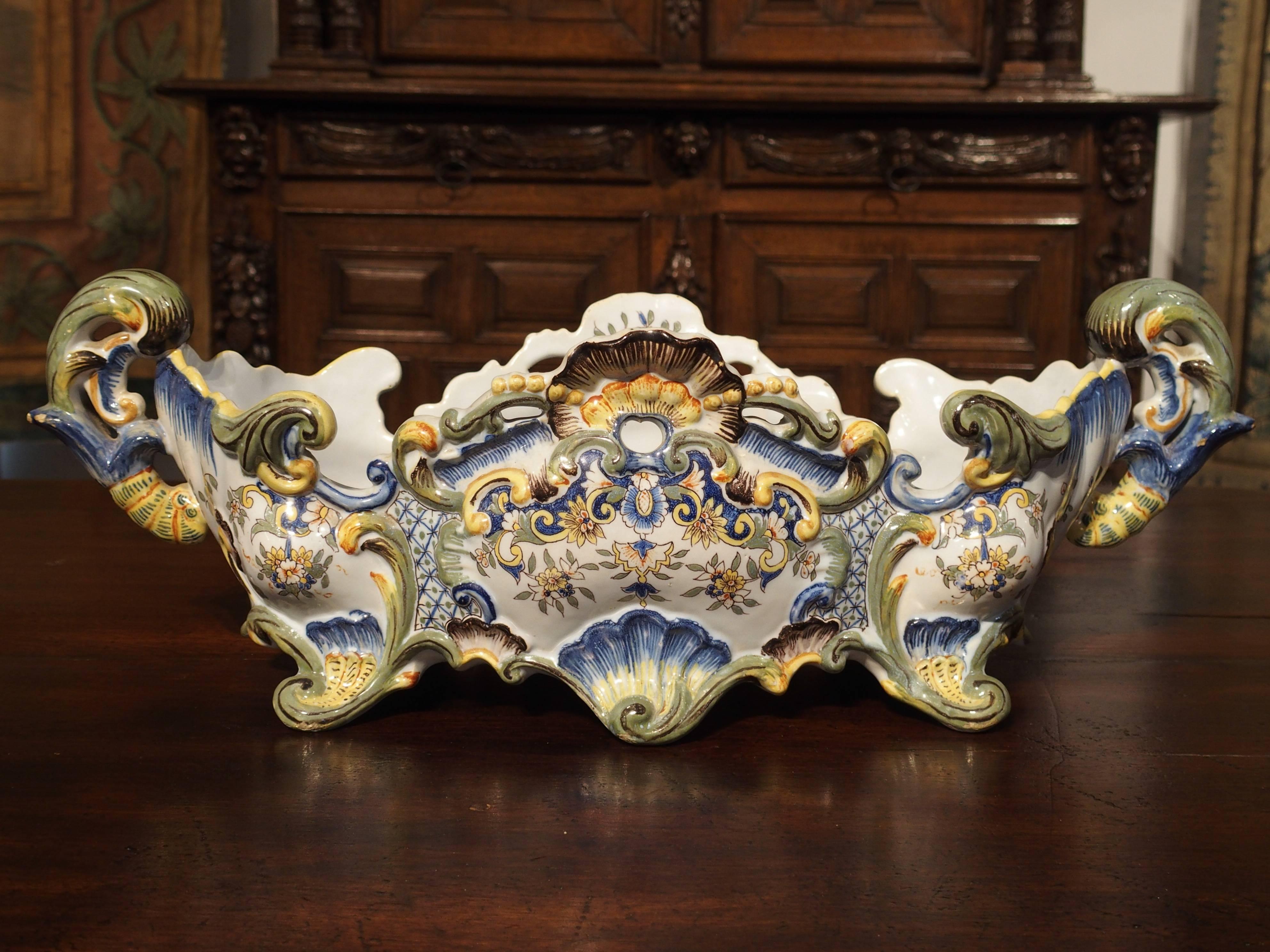 Antique Faience Jardiniere, Granville France, Early 1900s 1