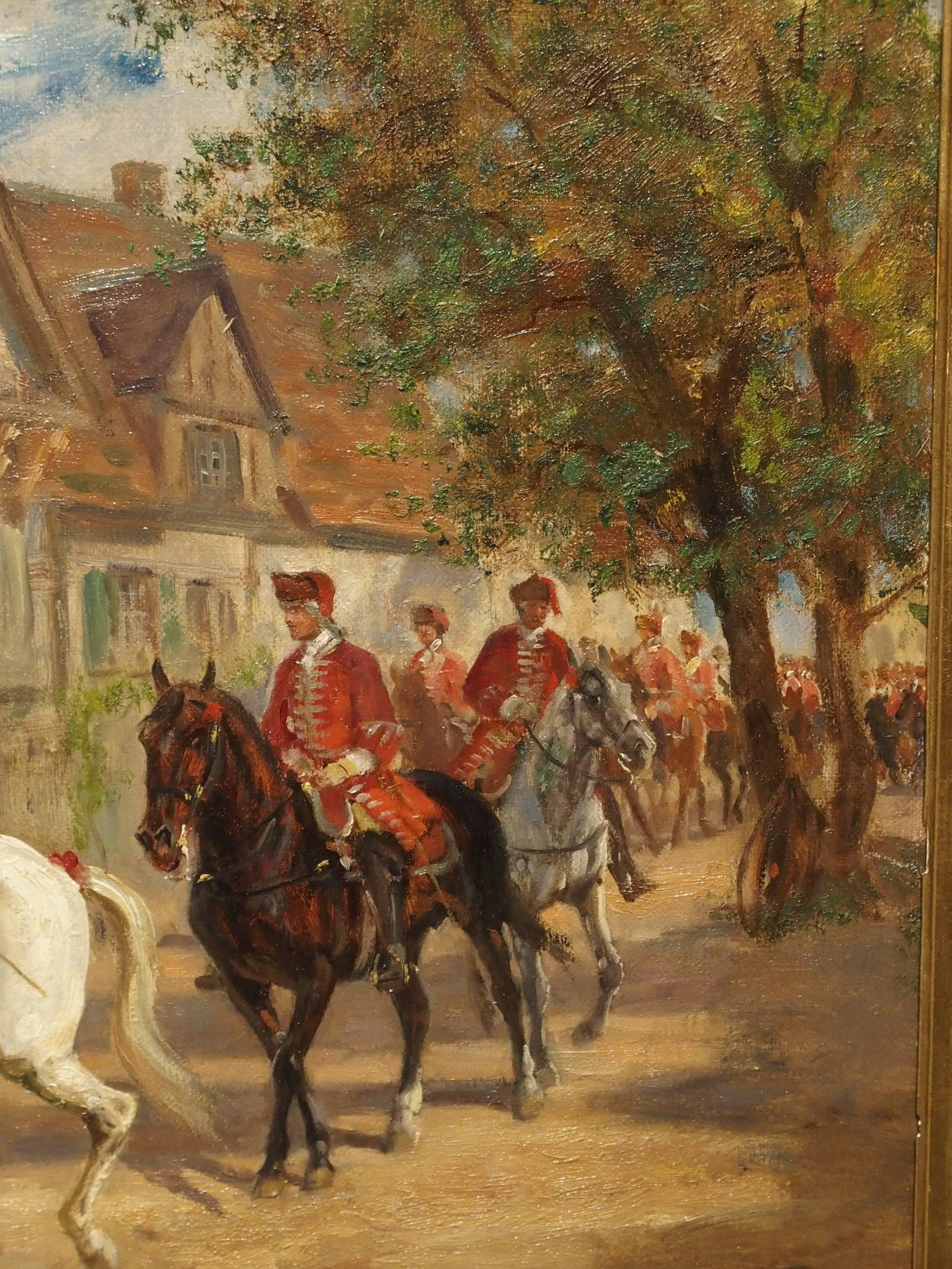 The Cavalry Entering a Village in France, Napoleonic Wars

This wonderful oil painting by Raymond Desvarreux depicts the cavalry entering a village in France, during the Napoleonic Wars. To their right are buildings and homes with a typical stone