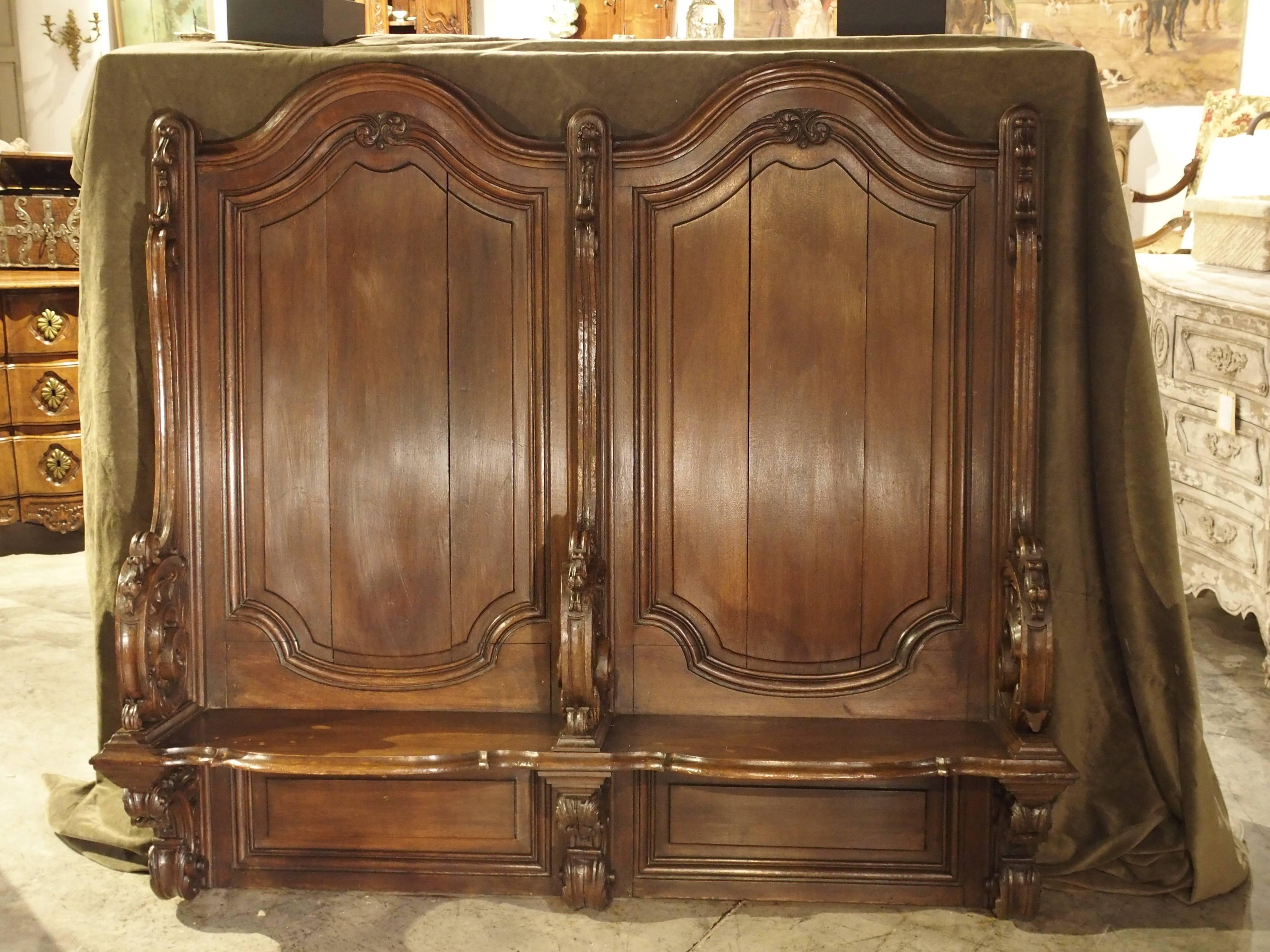 This European oak church stall came from a private chapel of a chateau in Liege, Belgium. This double stall would have been attached to the wall. We have a second stall that came from the same chapel (currently available), and these would have been