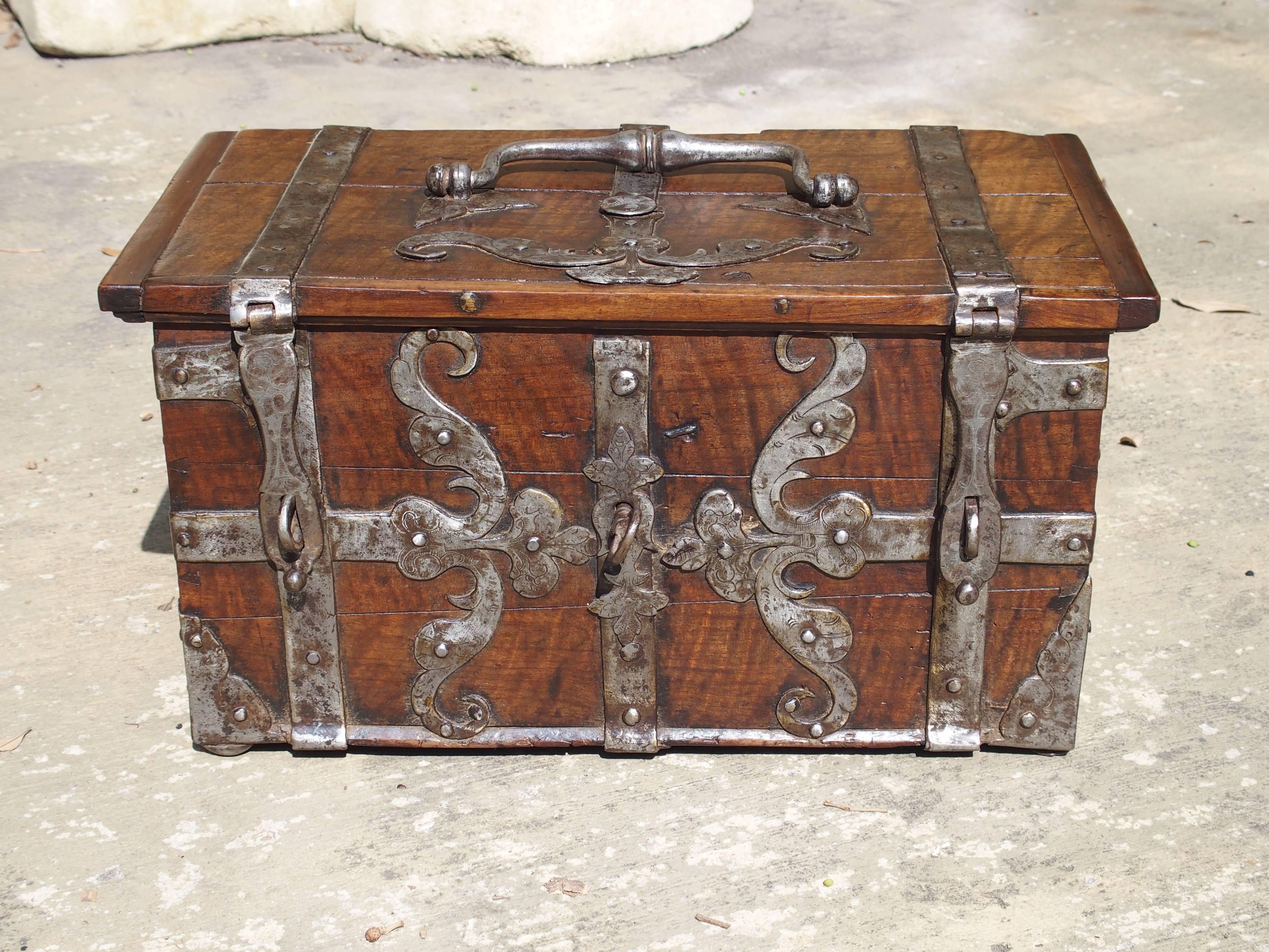 French 17th Century Walnut Wood and Iron Table Trunk, France