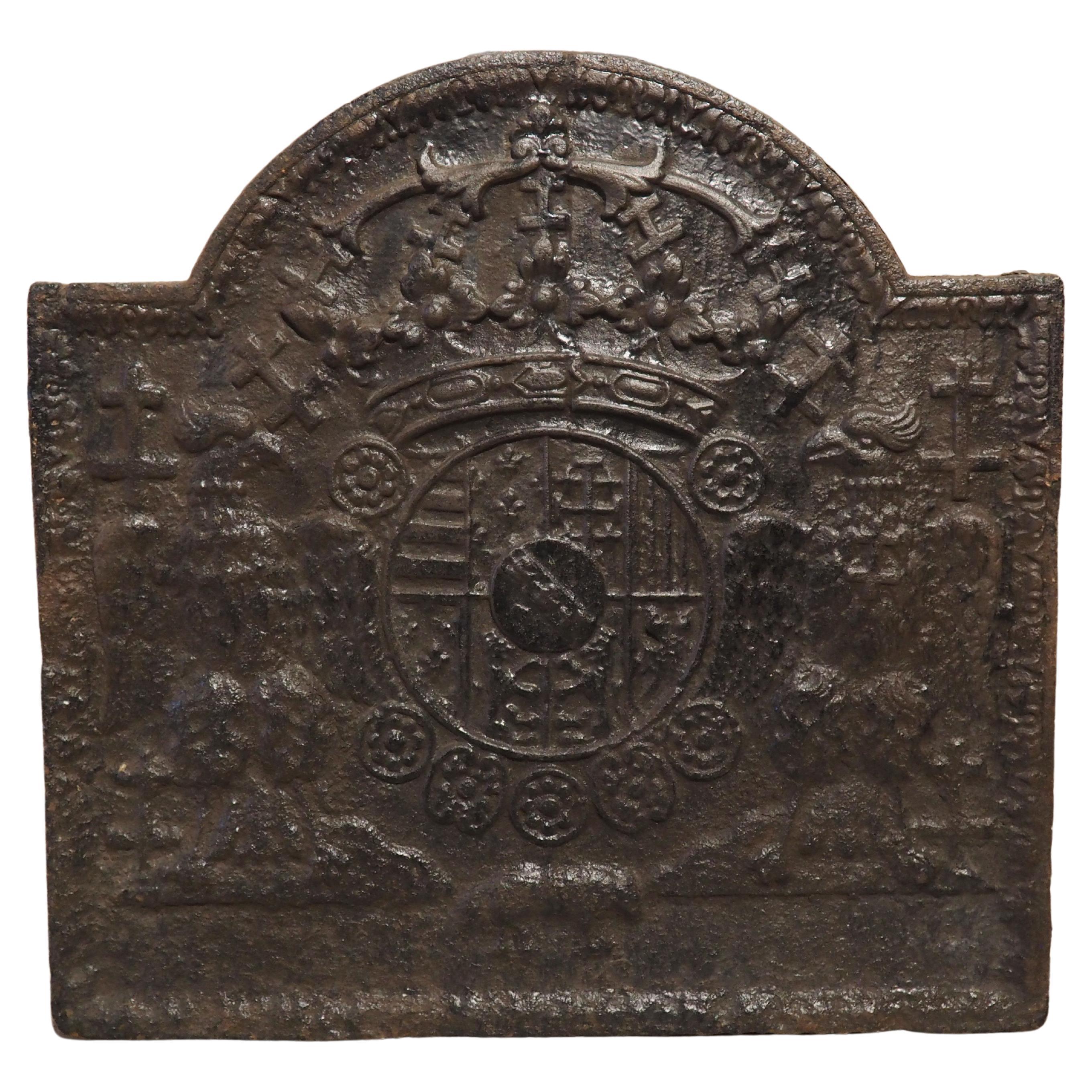 Early 1800s Heraldic Cast Iron Fireback from France For Sale
