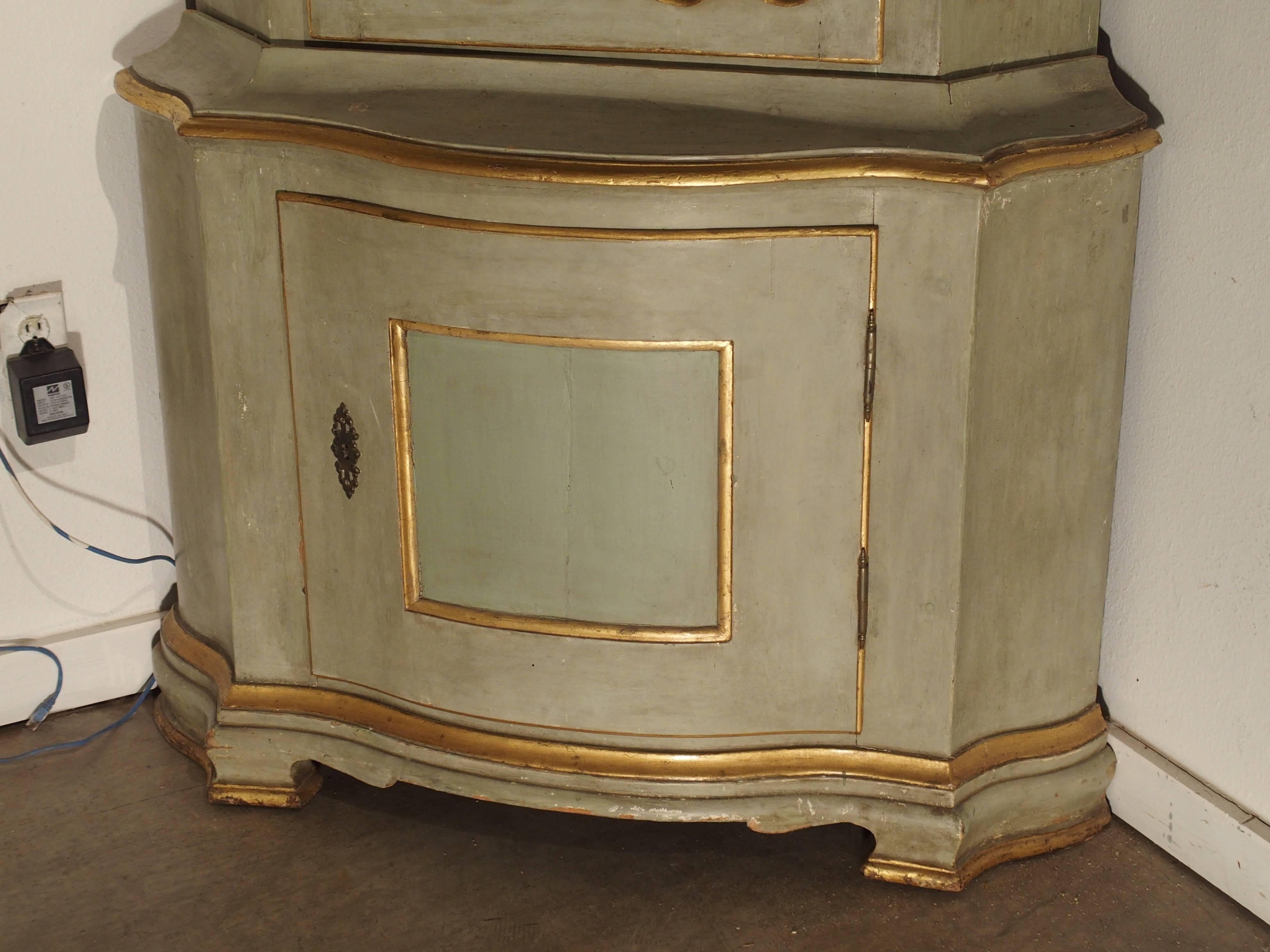 Pair of Painted and Gilt Corner Cabinets from Italy, circa 1870 In Good Condition In Dallas, TX