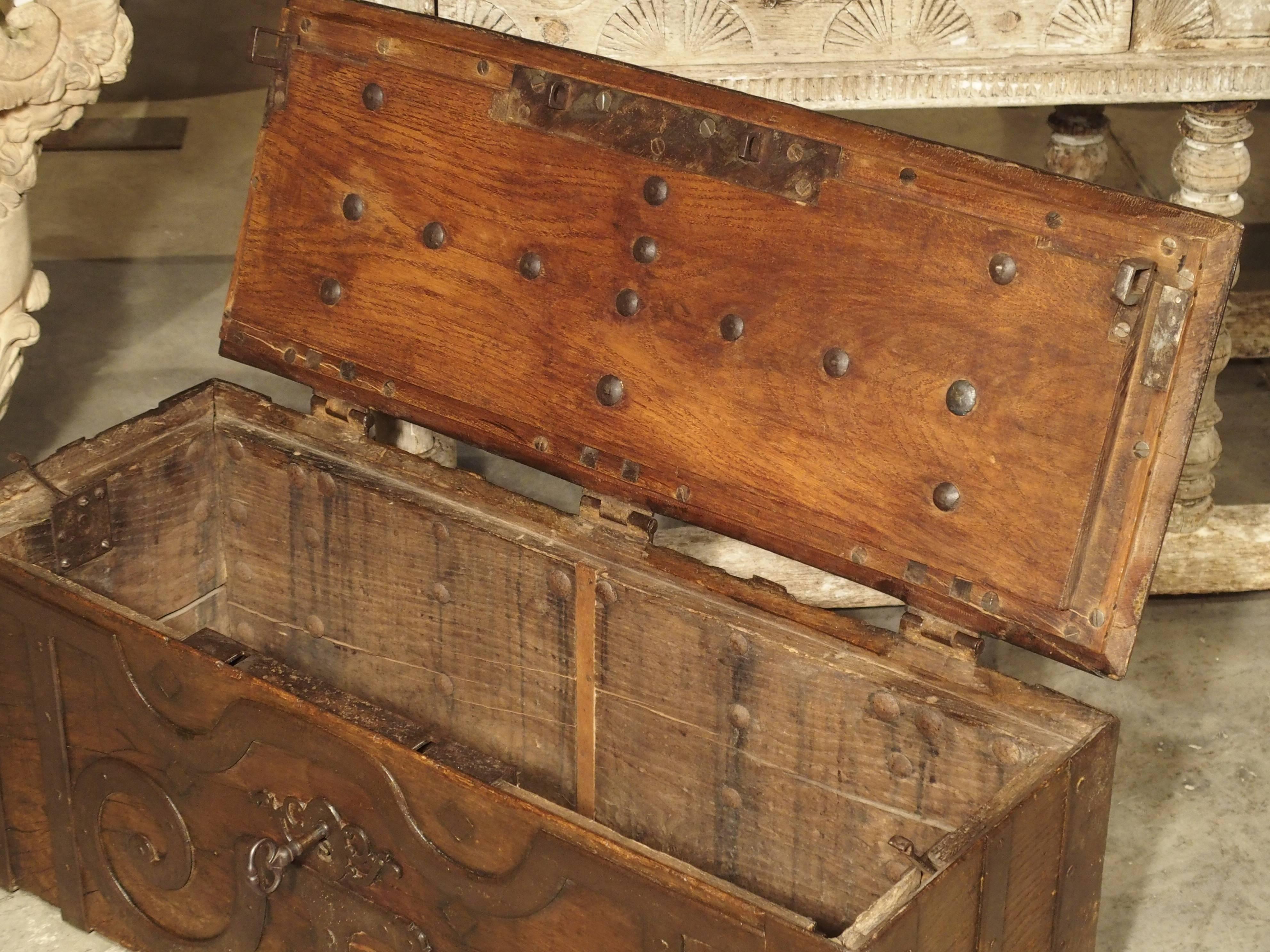 18th Century and Earlier 17th Century Oak and Iron Bound Money Trunk from Haut Jura, France