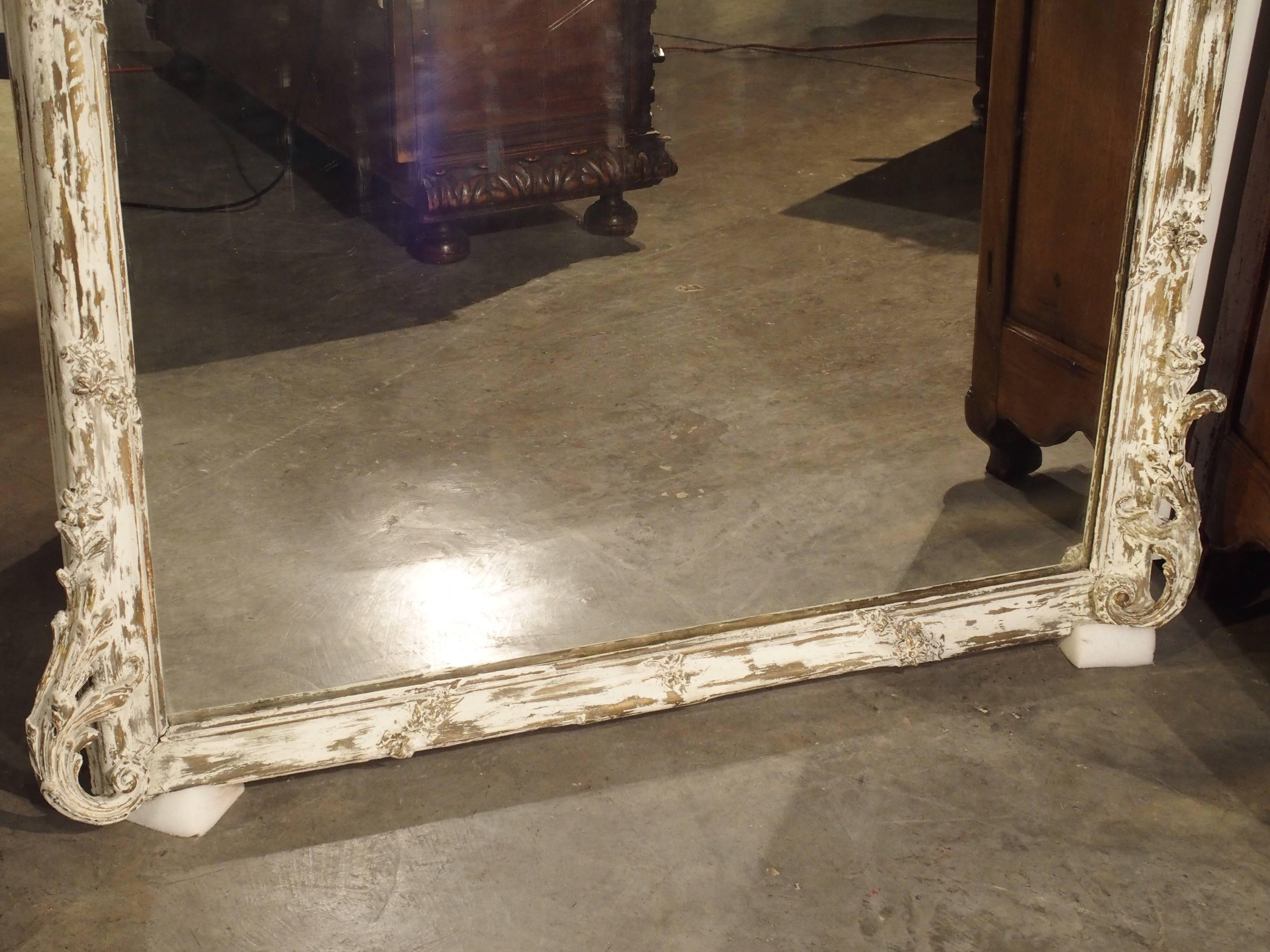 Hand-Carved Large 19th Century Louis XV Style Painted Mirror from France