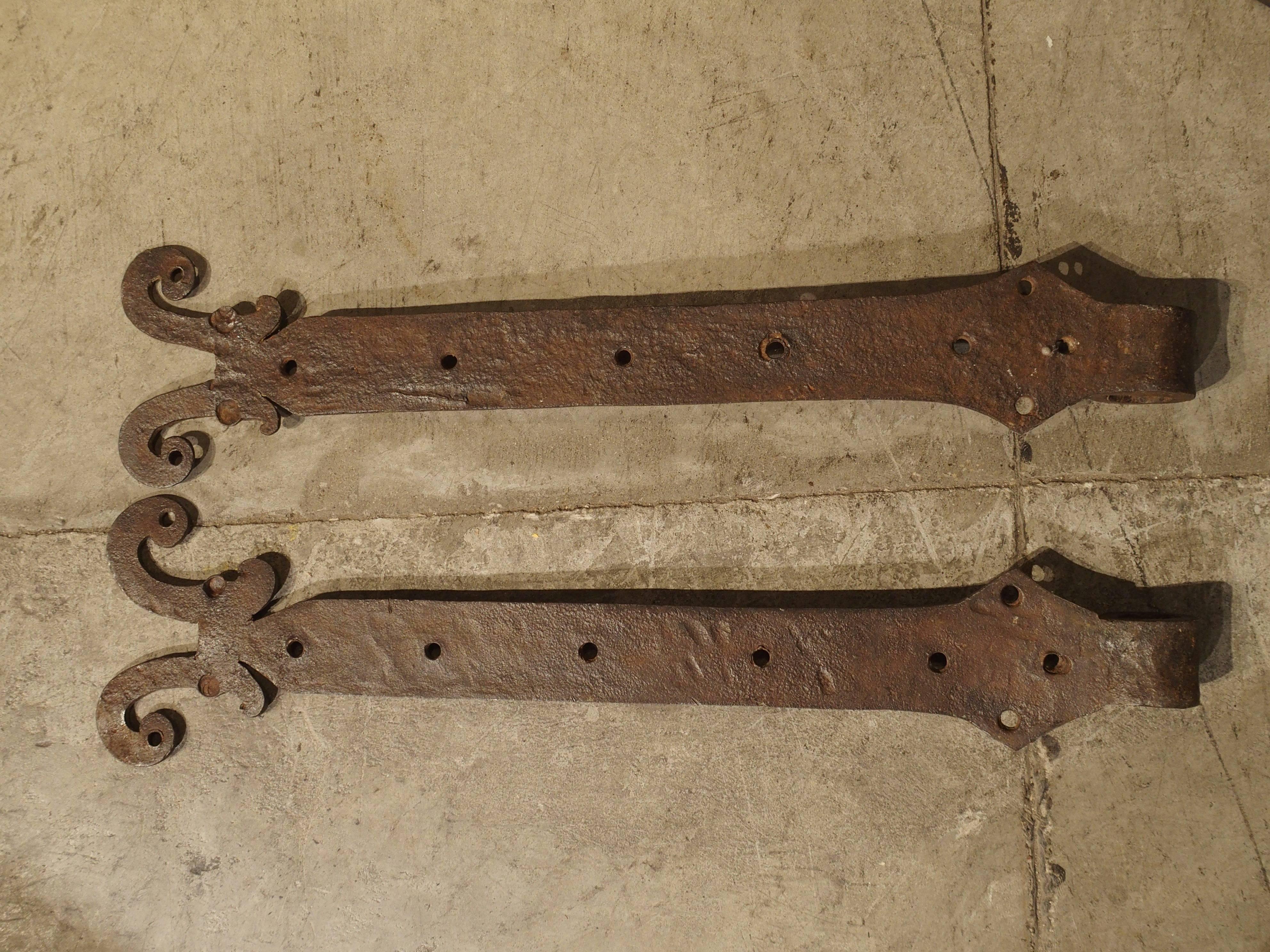 Gothic Pair of 15th Century Iron Door Straps from France For Sale