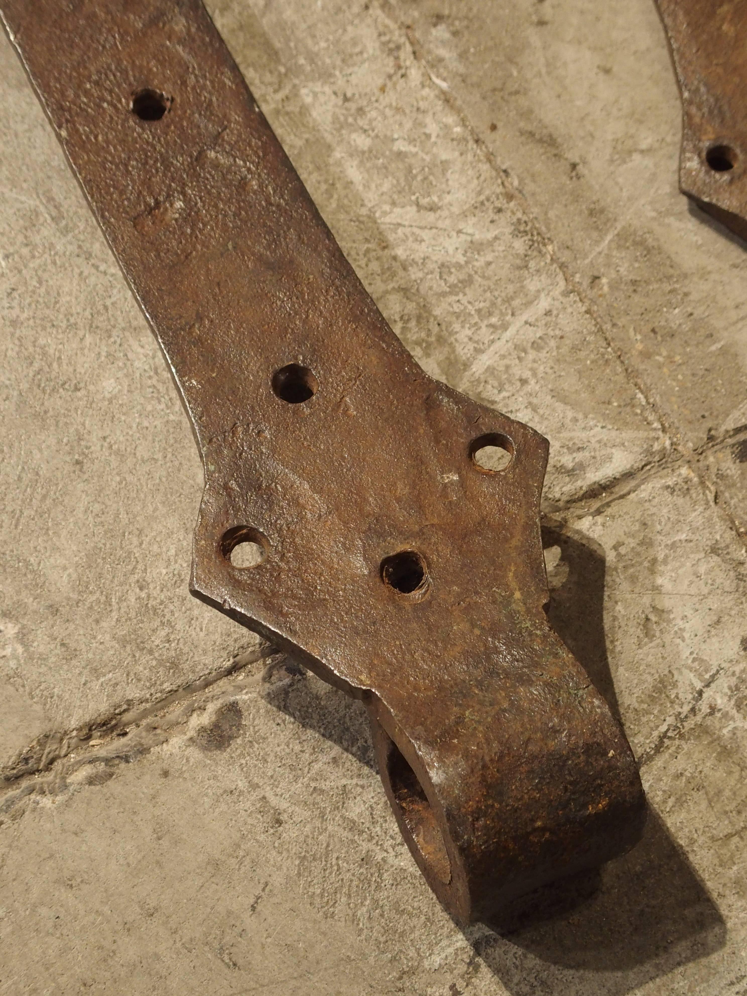 French Pair of 15th Century Iron Door Straps from France For Sale