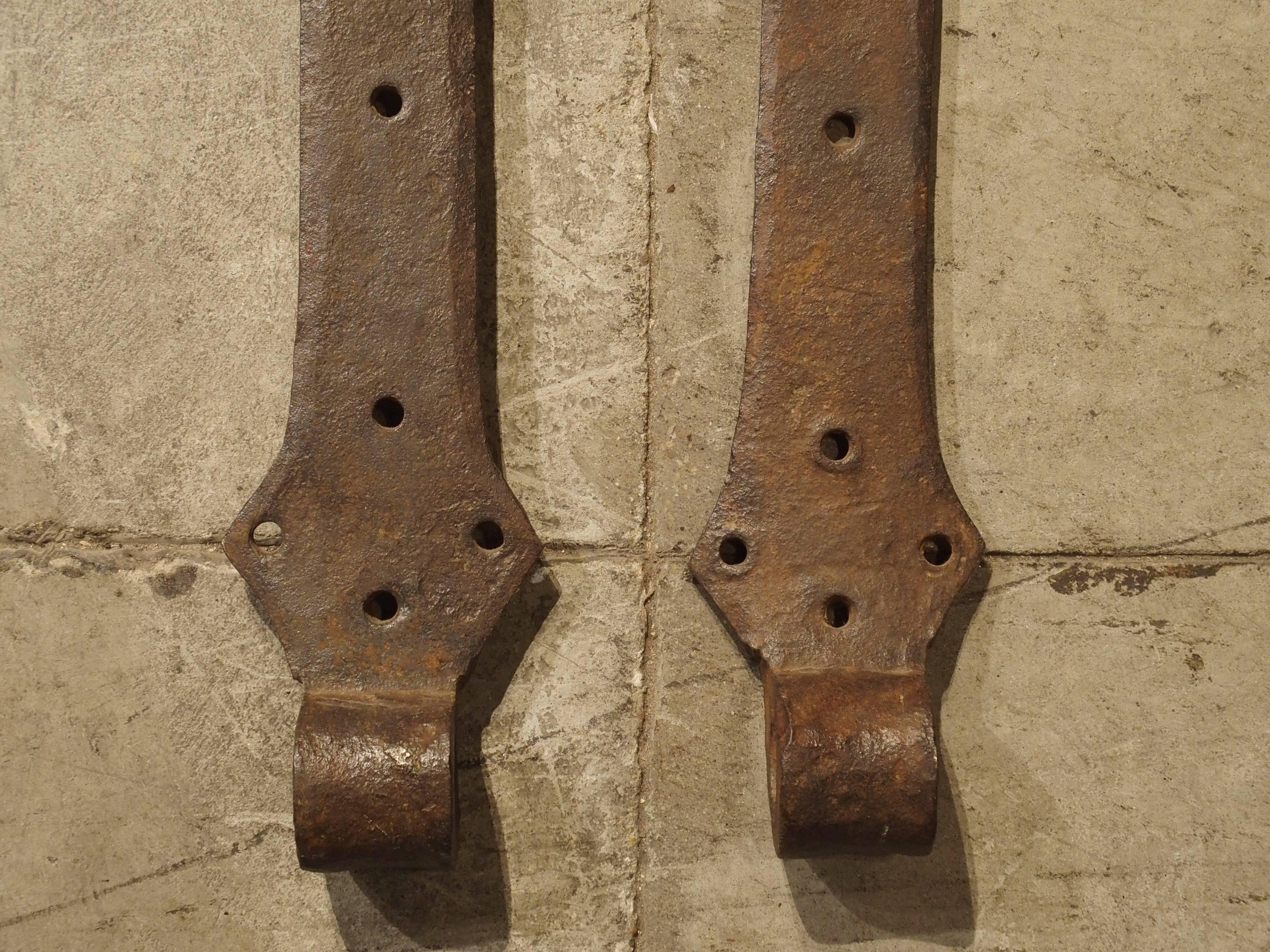 Pair of 15th Century Iron Door Straps from France For Sale 1