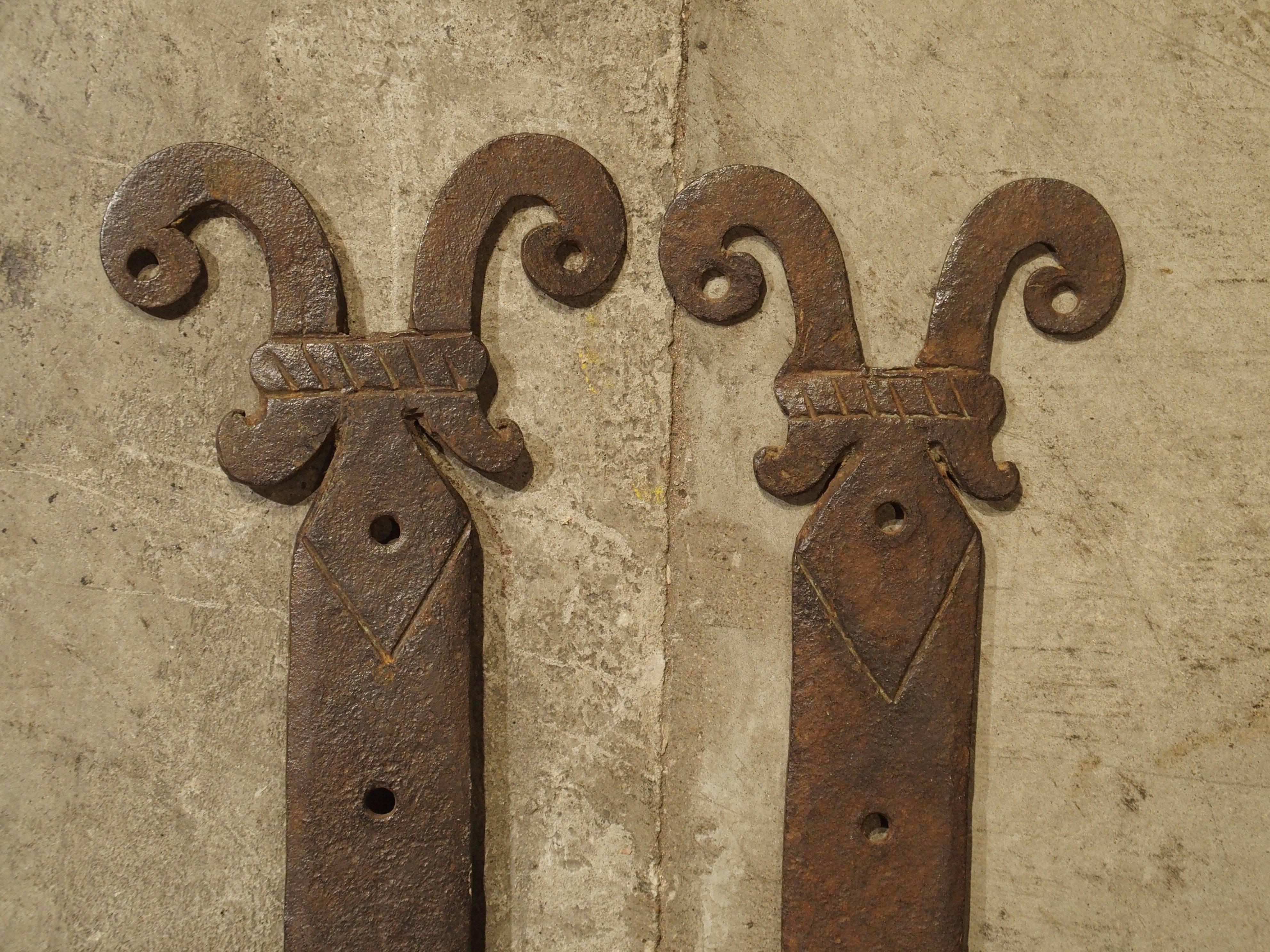 18th Century and Earlier Pair of 15th Century Iron Door Straps from France For Sale