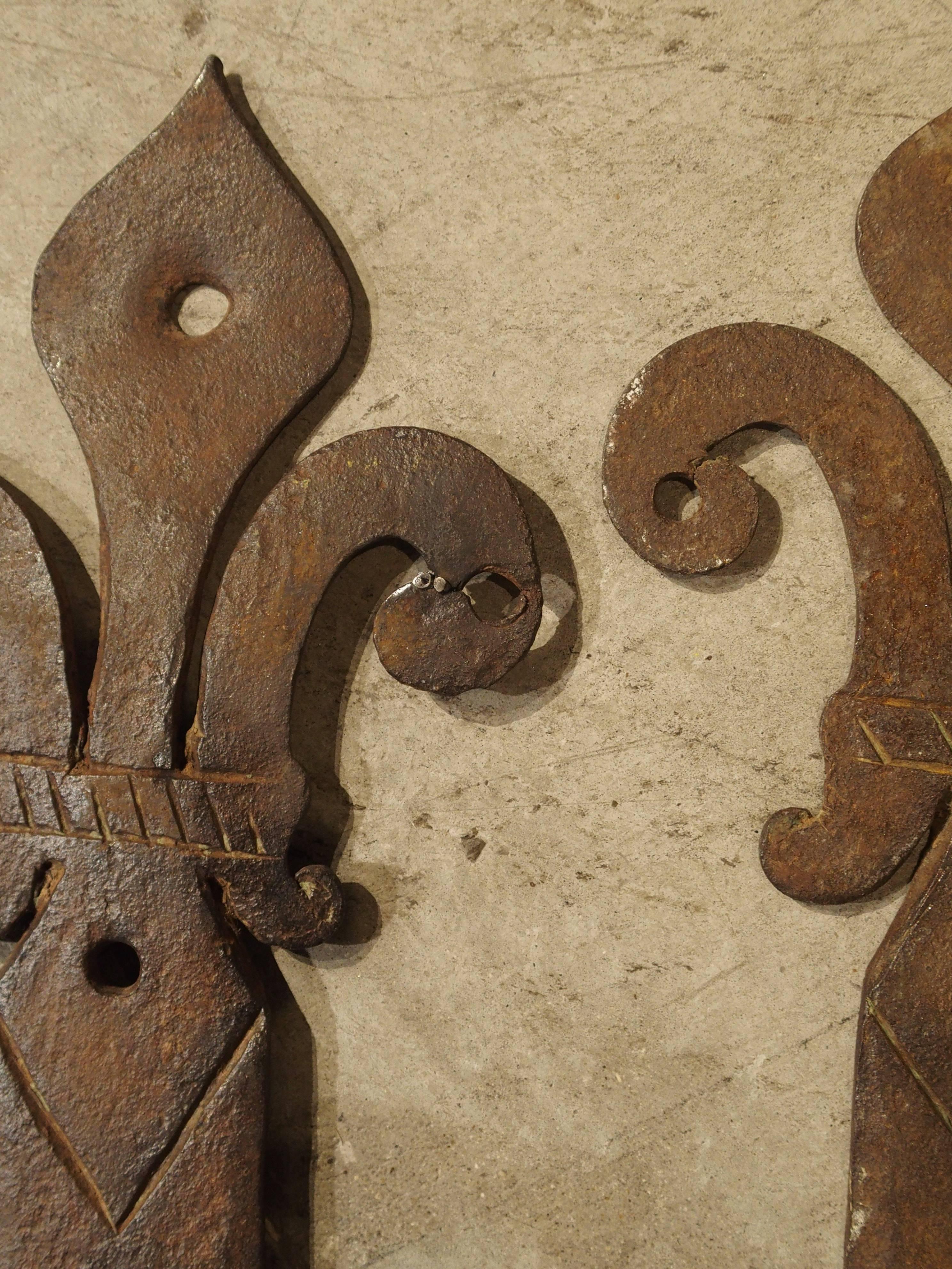Pair of 15th Century Fleur-de-Lys Iron Door Straps from France 3