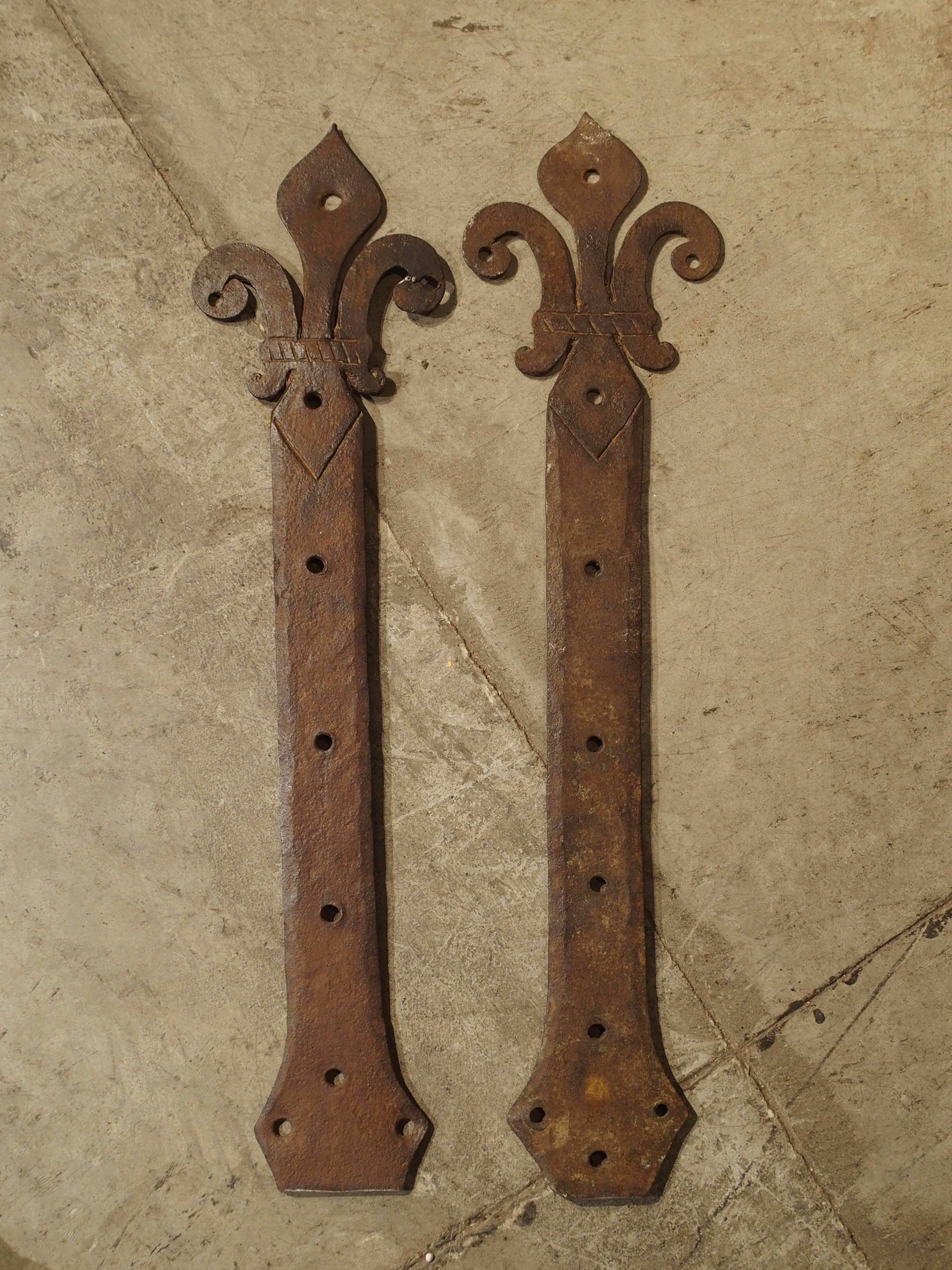 French Pair of 15th Century Fleur-de-Lys Iron Door Straps from France