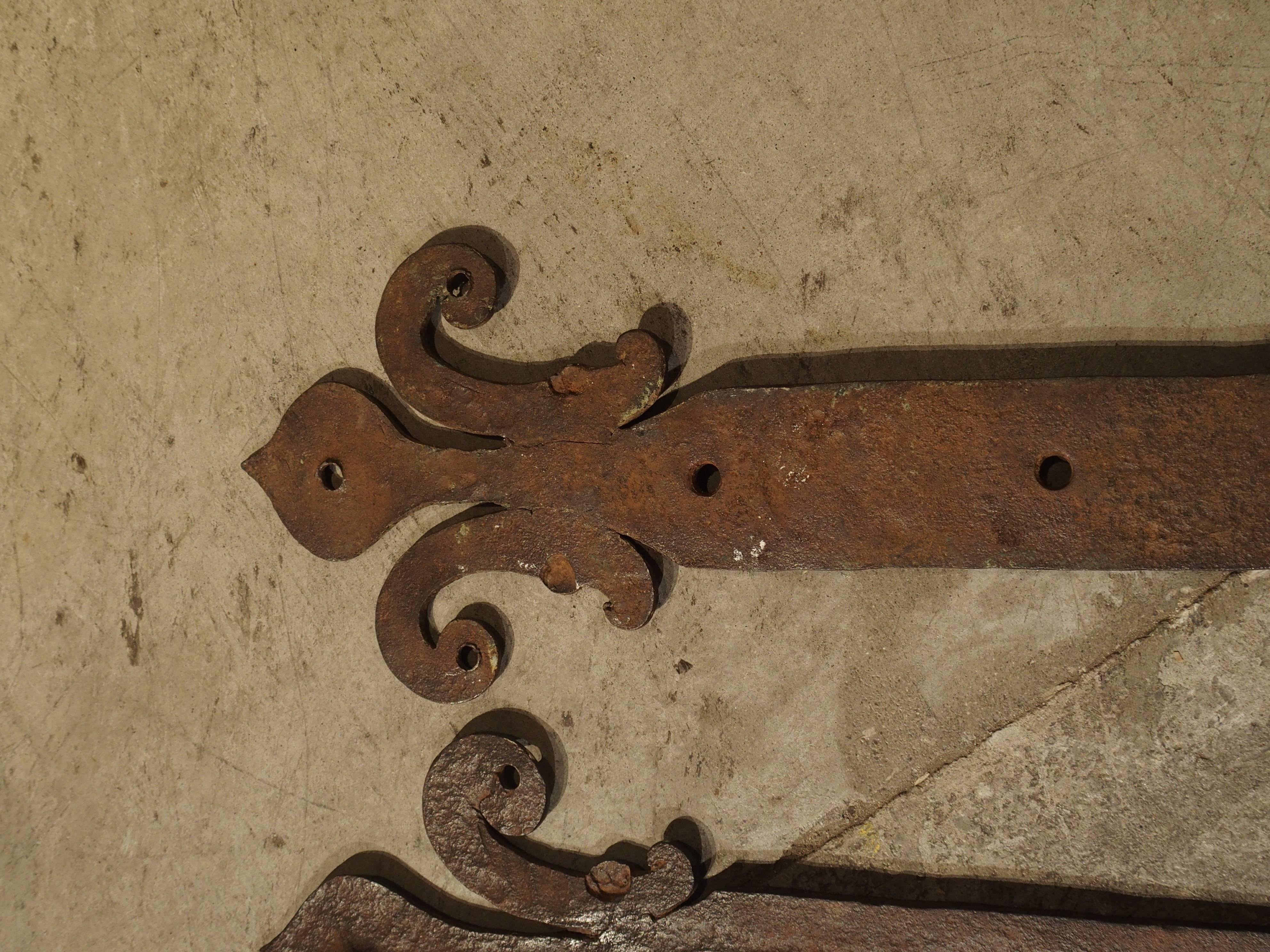 Pair of 15th Century Fleur-de-Lys Iron Door Straps from France 1