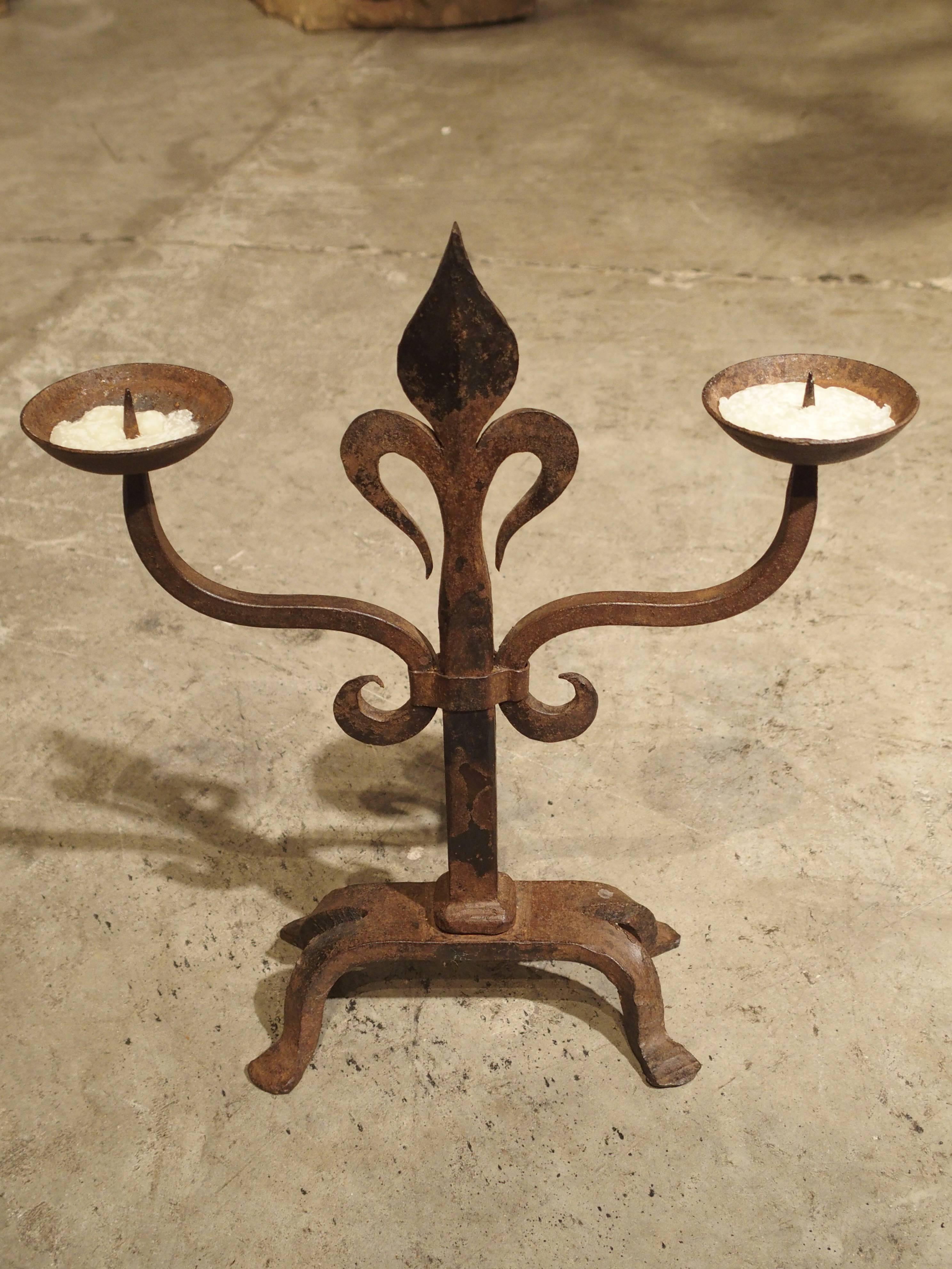 Pair of French Fleur De Lys Forged Iron Candelabras 3